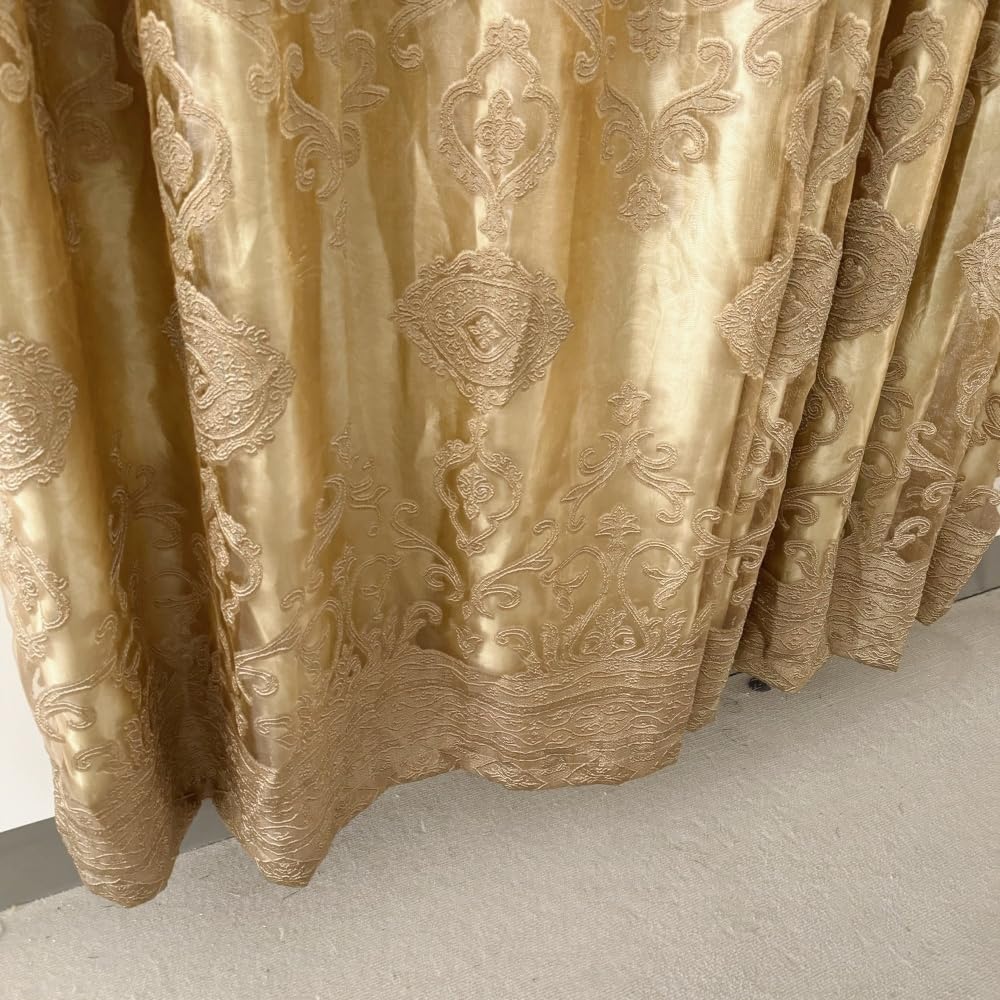 Amidoudou 1 Pair Luxury Double Layered European High-Blackout Curtains Embroidered Curtains for Living Room Bedroom Balcony (Gold,58x90 Inch)