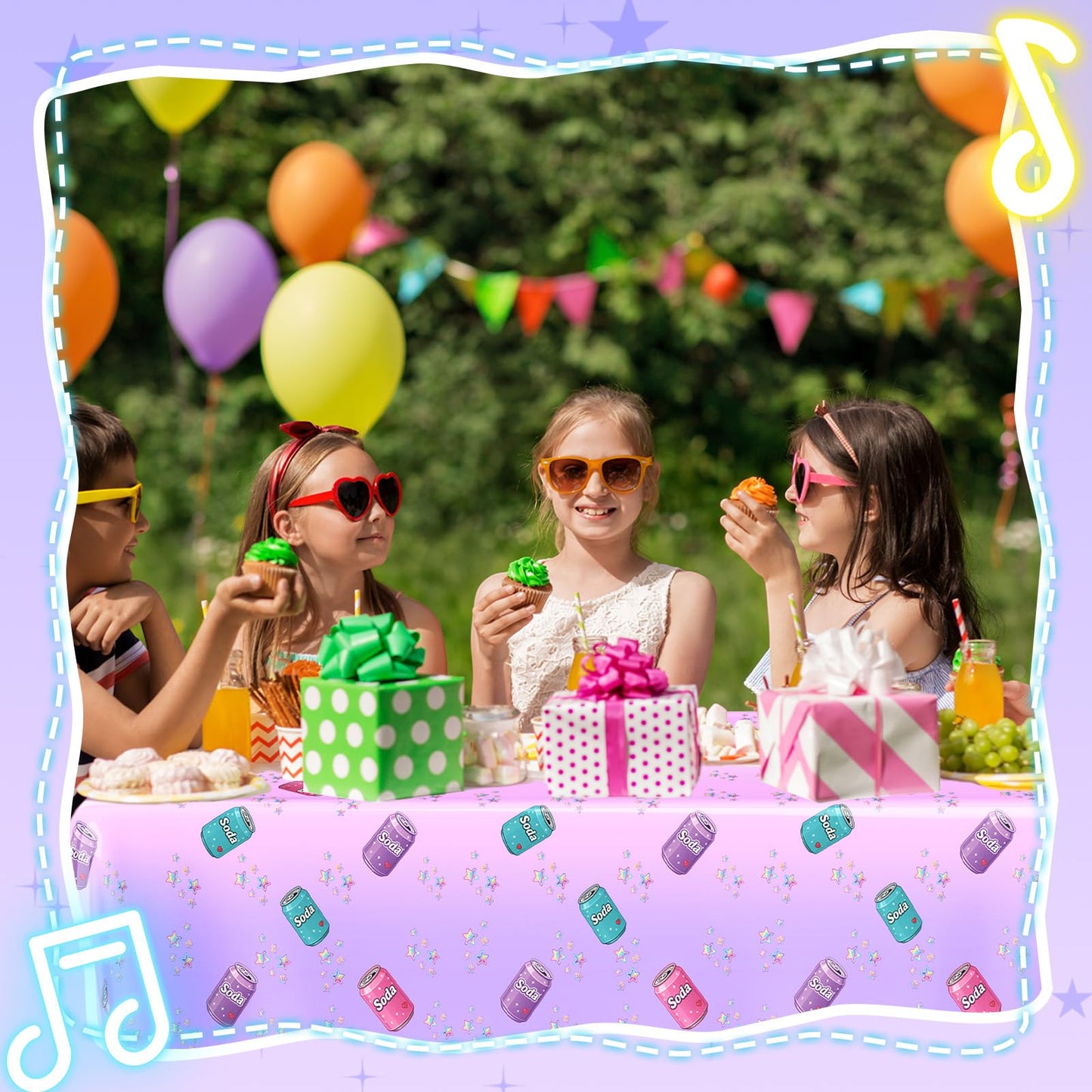 Gilprop 2 Pcs Kpop Themed Soda Bottle Birthday Party Decorations Plastic Cute Birthday Tablecloth 108 x 54 Inches Disposable Rectangle Tablecover for Boys Girls Kids Baby Shower Party Supplies