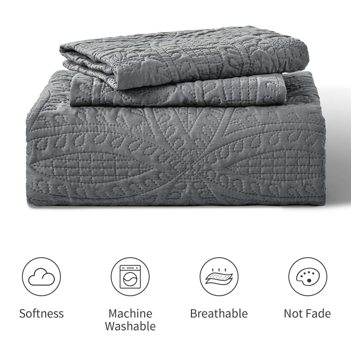 Love's cabin California King Size Quilt Bedding Set Dark Grey Bedspreads - Cal King Lightweight Bedspread Comforter - Coin Pattern Coverlet for All Season - 3 Pieces (1 Quilt, 2 Pillow Shams)