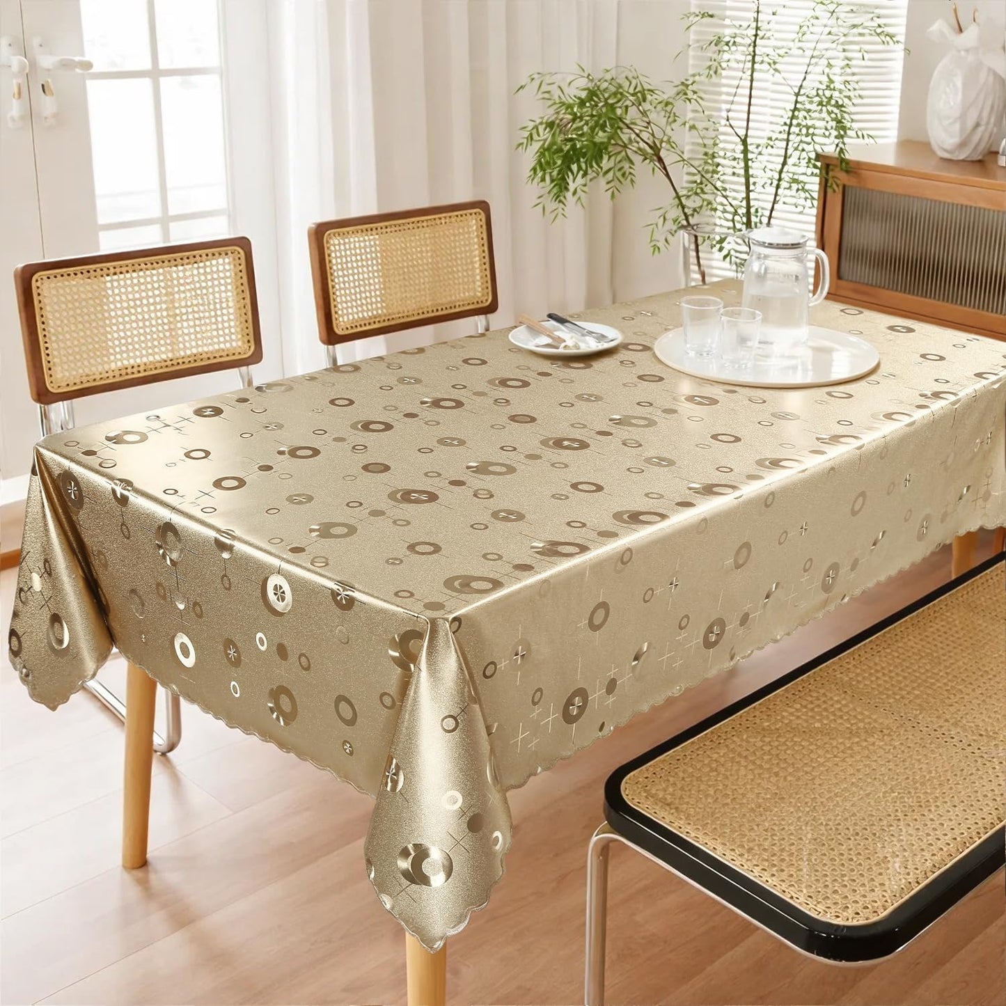 Heavy Duty Vinyl Tablecloths for Rectangle Tables 54x78 Inch Waterproof Oil-Proof Stain-Resistant TableCloth Gold Coin Pattern Washable Decorative Table Cover for Dining Event Camping Party Restaurant