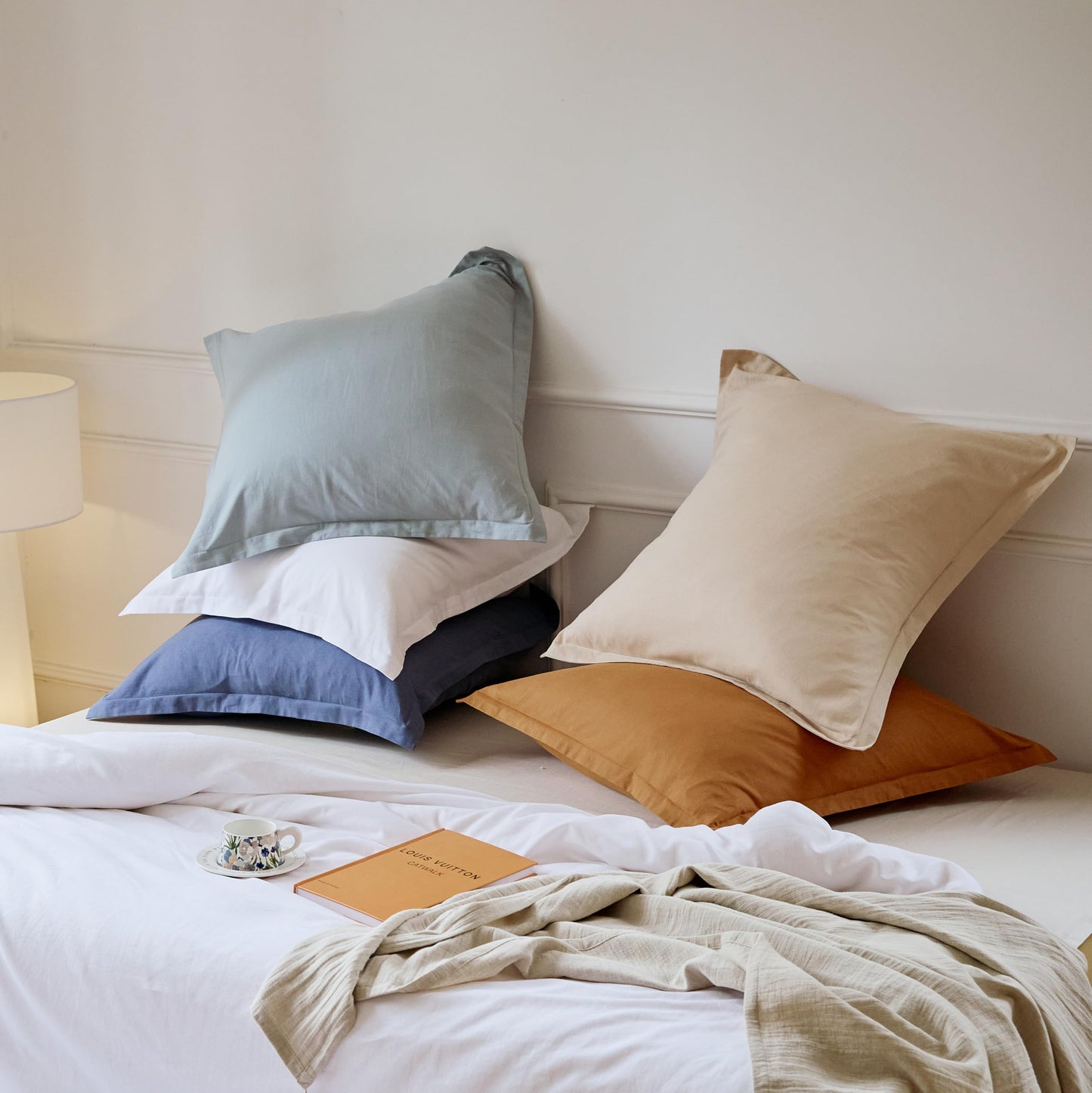 Simple&Opulence Linen Euro Sham Covers Set of 2, 26x26 Decorative Cotton Flax Blend Throw Pillow Cover Farmhouse Pillow Shams for Chair Couch Sofa Bedroom Living Room Home Decor, White