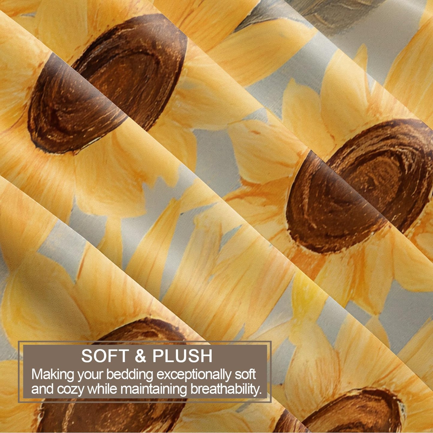 PAISUOQ Sunflowers Duvet Cover Queen Size, Rustic Florals Bedding Sets, 3 Piece, Soft Microfiber Patterned Comforter Cover with Zipper Ties & 2 Pillowcase, Countryside Bedroom Decor & Gifts