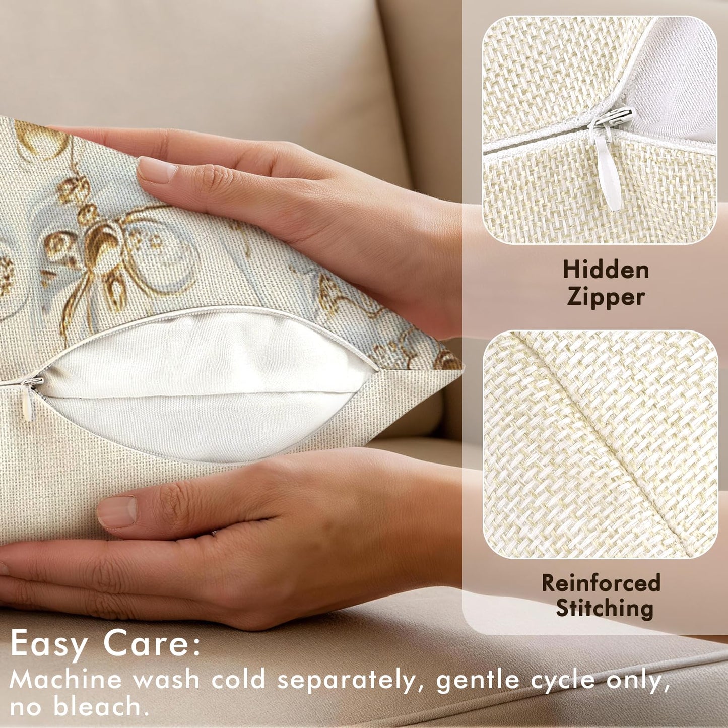 OBSEDE Golden Mandala Decorative Throw Pillow Covers 18x18 Inches Set of 4, Faux Linen Printed Cushion Covers for Couch Sofa Living Room Bedroom Home Decor