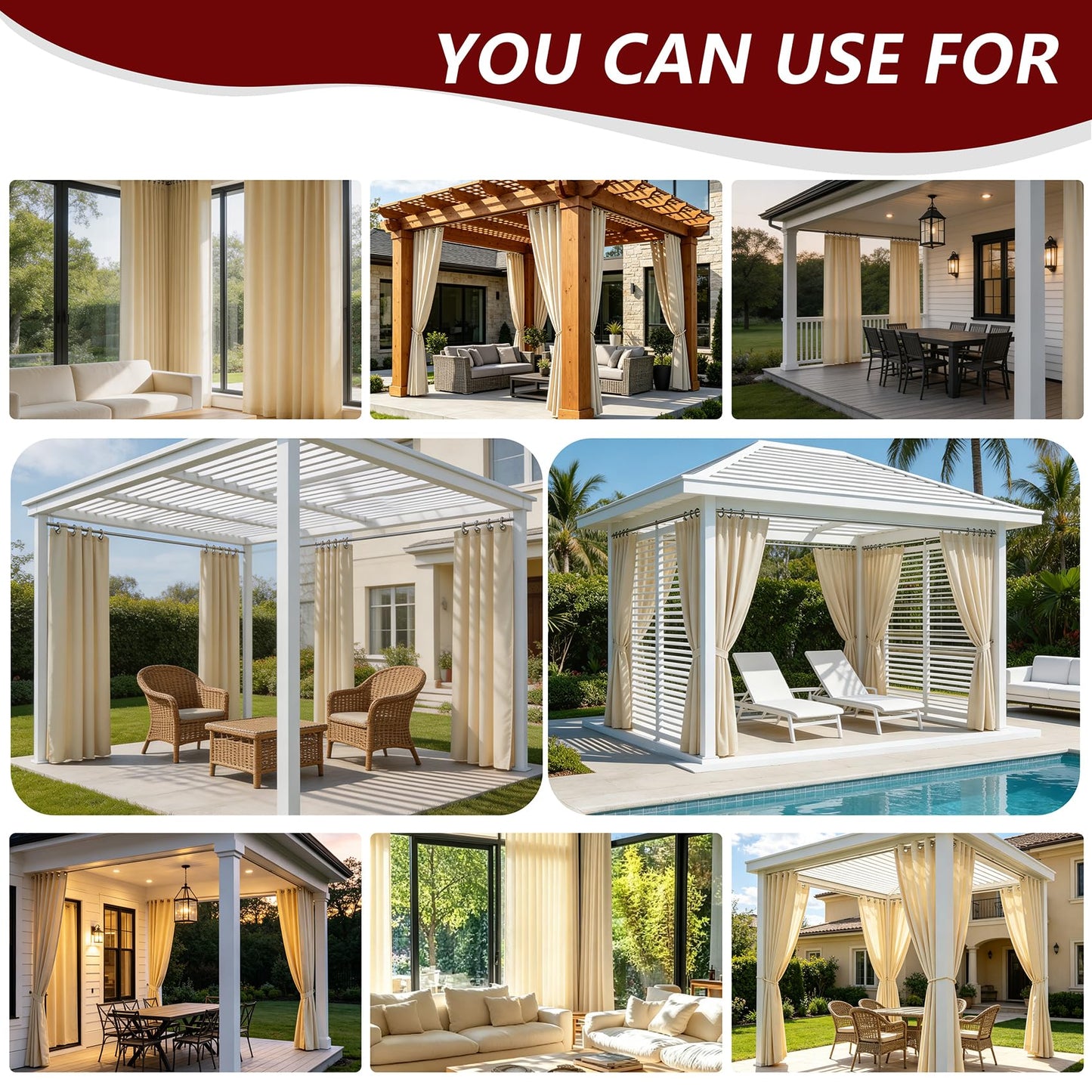 LZY 8 Panels Outdoor Curtains for Patio Waterproof - 52x84 Inches Orange Blackout Curtains, Polyester Weatherproof Privacy Drapes for Patio Porch Gazebo Balcony Deck (Grommet Top)