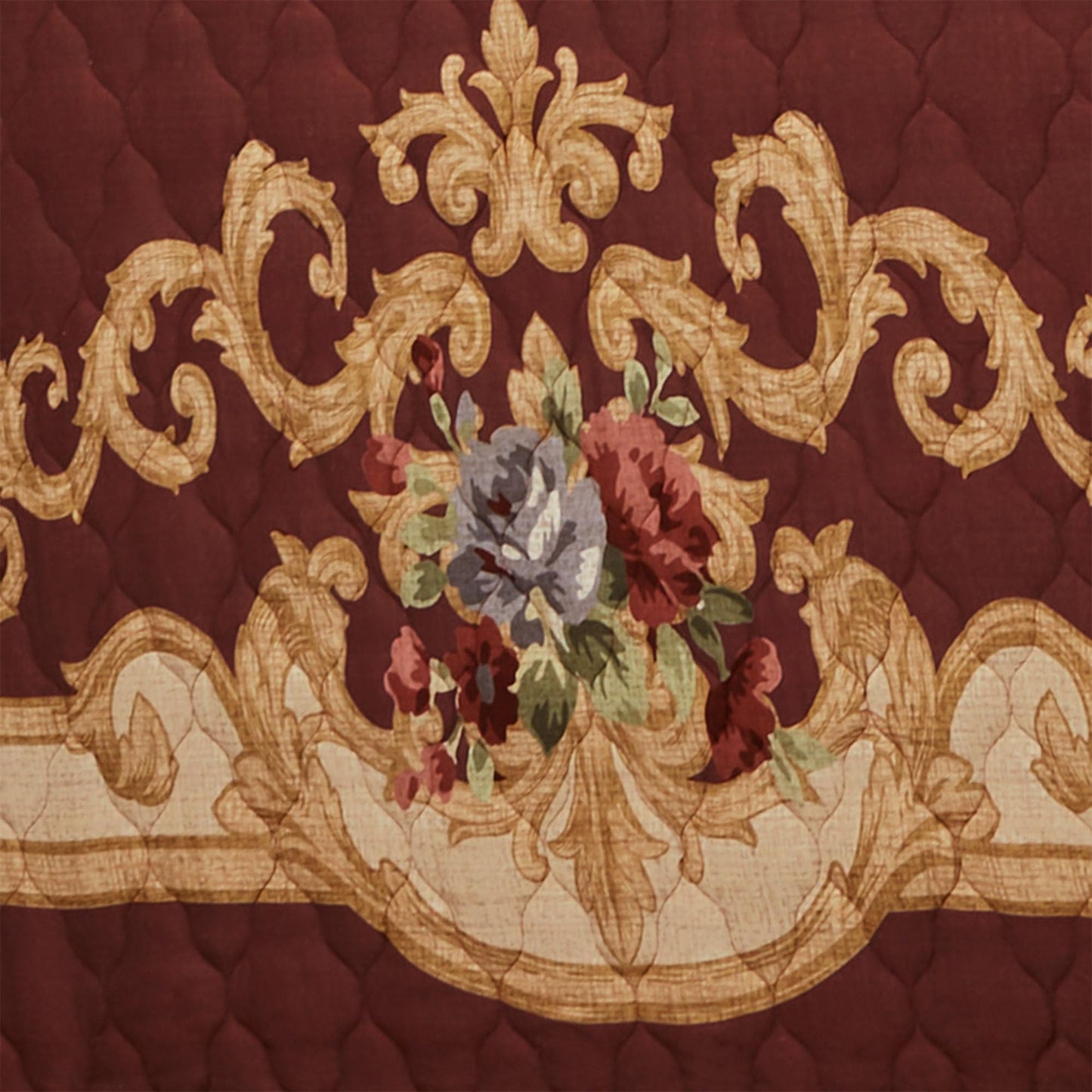 Savonnerie King 3 Pc Bedspread Set | Oversized with 24" Drop | Classic Aubusson Scrollwork & Floral Bouquet Design | Cordovan Brushed Microfiber | Quilted, Machine Washable - Includes 2 King Shams