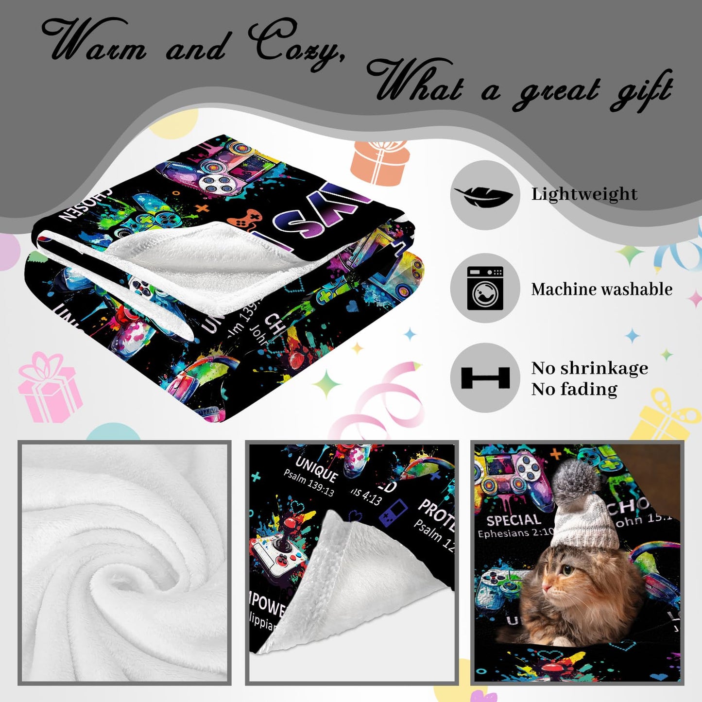 CIUGOIG Christian Gifts for Men Boys, God Says I Am Gamer Blanket 50"x60", Inspirational Religious Birthday Gifts for Game Lover Bible Verse Blanket, Gaming Gifts for Gamer, Christian Game Gifts