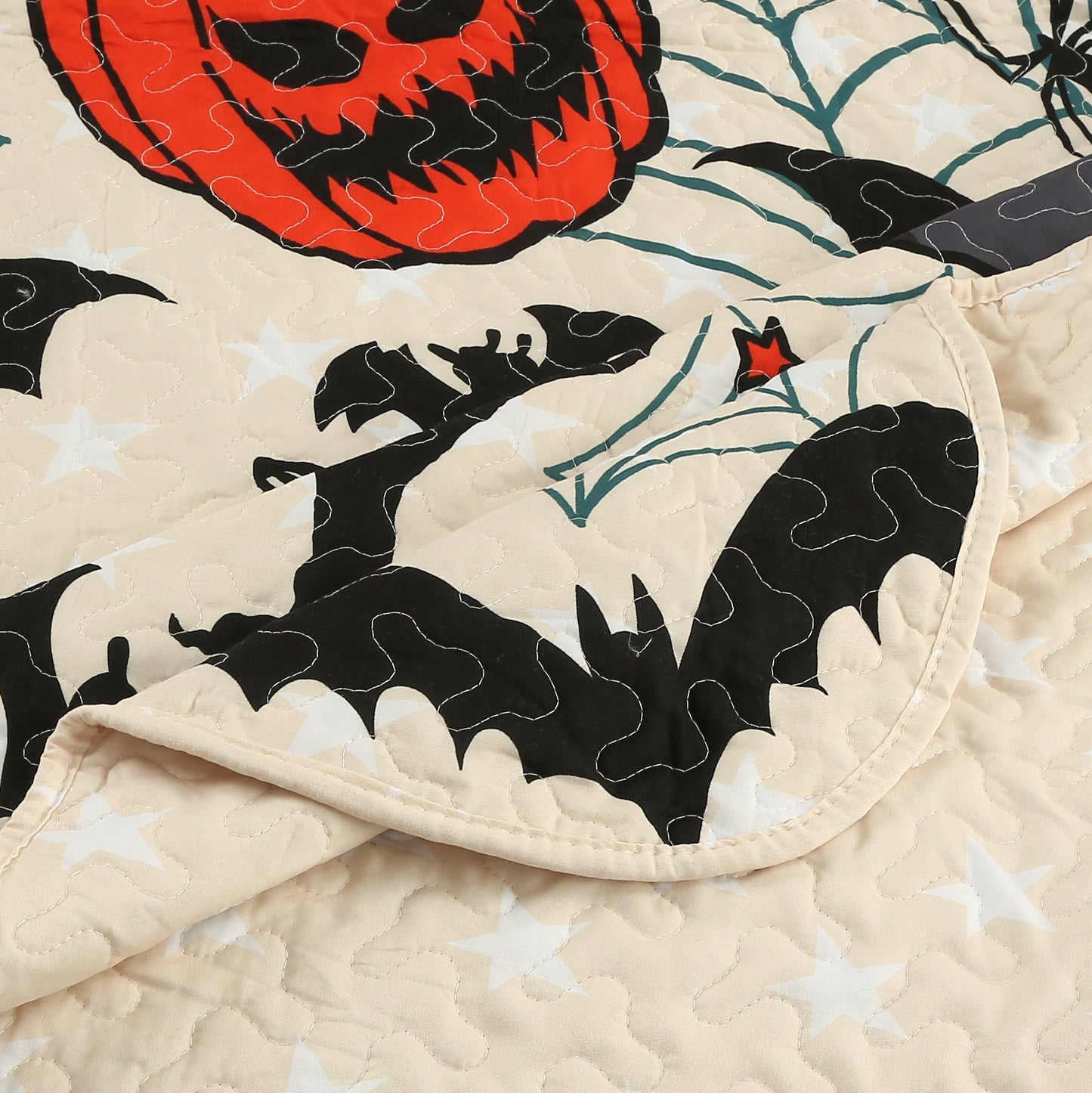 MarCielo Kids Halloween Themed Quilt Bedspread Set Pumpkins, Black Cats, Bats, Haunted Houses ME503 (Twin)