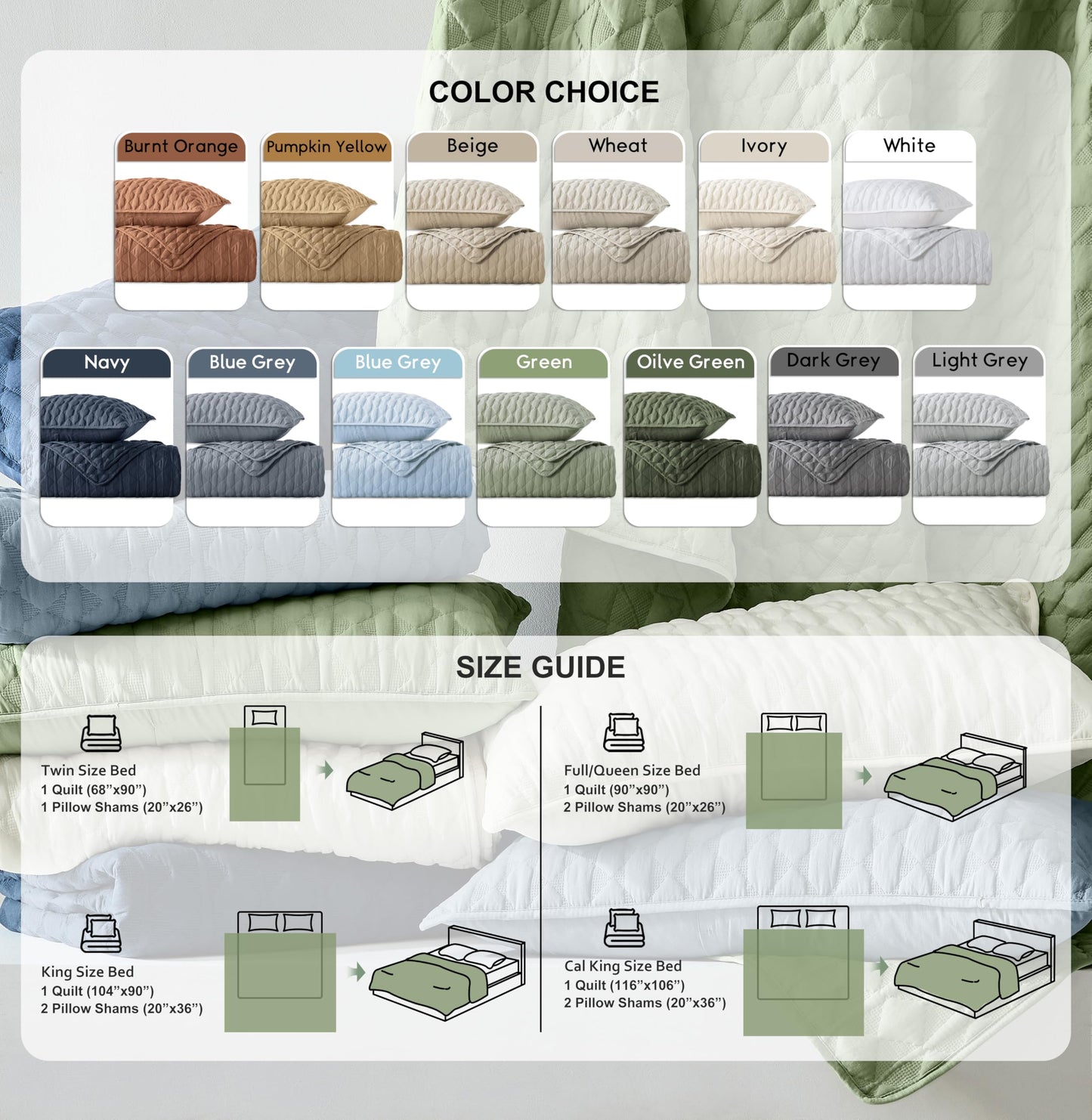 Beige Quilt King Size Bedding Sets with Pillow Shams, Lightweight Soft Bedspread Coverlet, Quilted Blanket Thin Comforter Bed Cover, All Season Summer Spring, Tan Cream, 3 Pieces, 104x90 inches