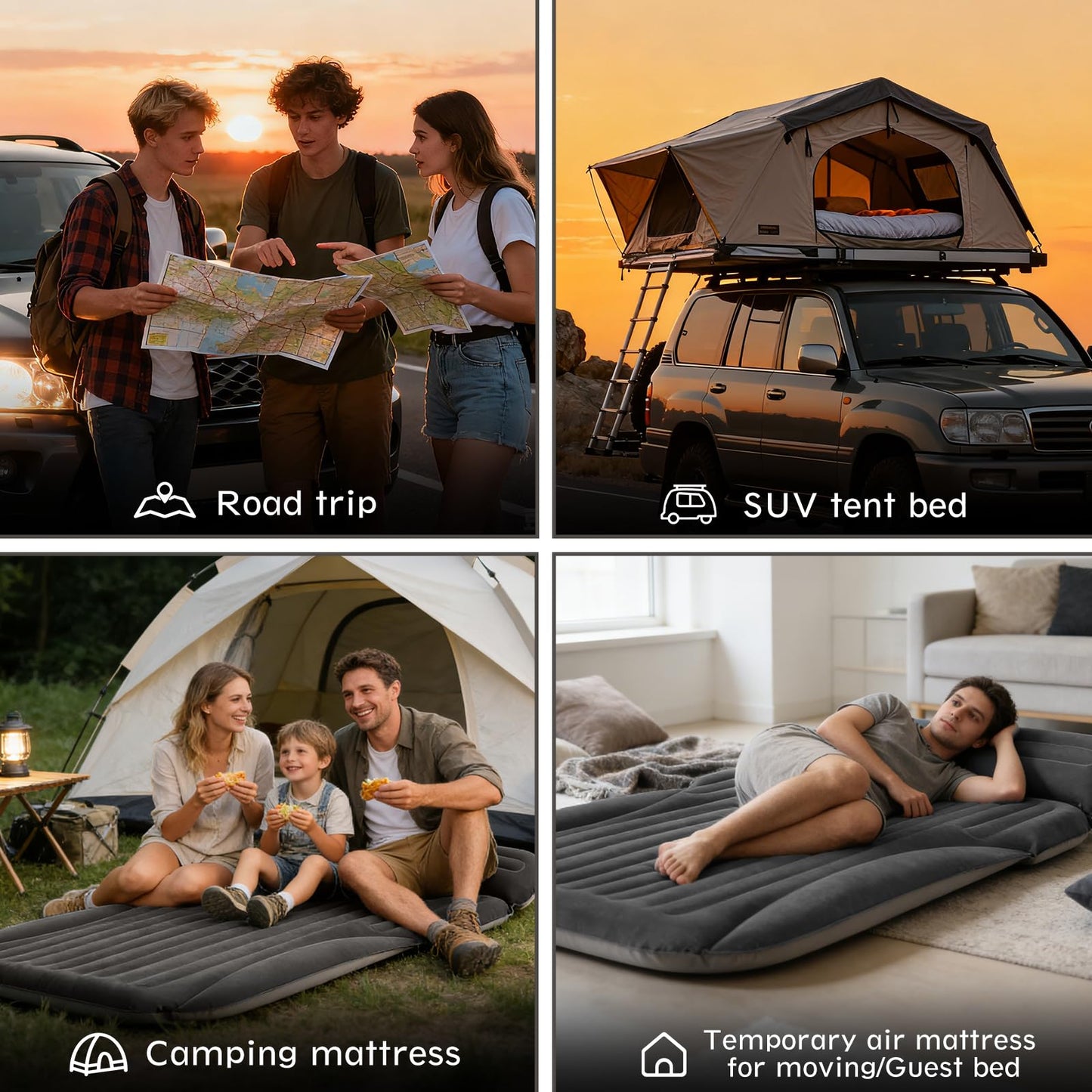Ciremiv SUV Air Mattress, Double-Sided Thick Flocked Car Air Mattress with Built-in Pump & Pillow, Complete Sleeping Accessories for Auto Camping & Road Trips(Dark Coffee)