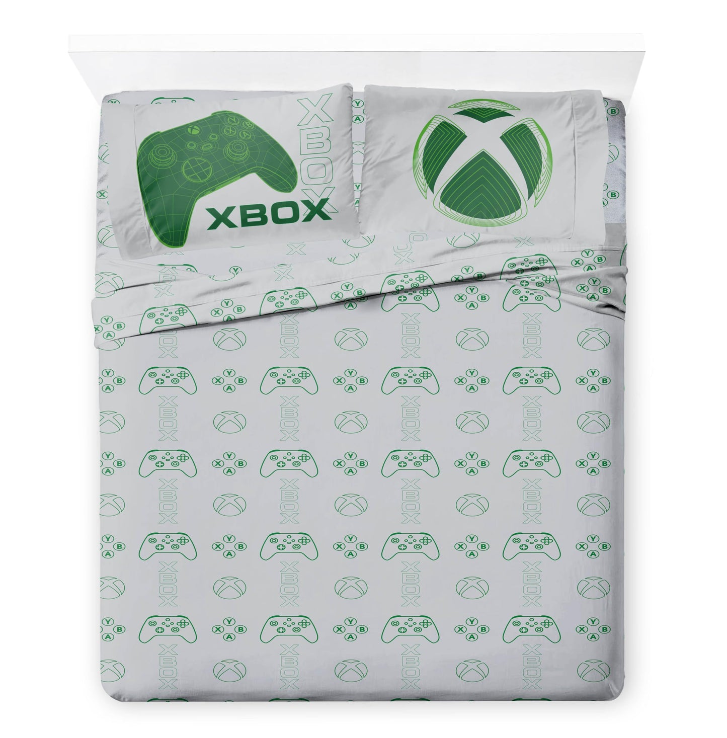 Jay Franco Kids Comforter Set Includes Sheets and Pillow Covers - Soft and Cozy Bed Set for Stylish Room Decor, Official Licensed Product, White - Xbox, 7 Piece Queen