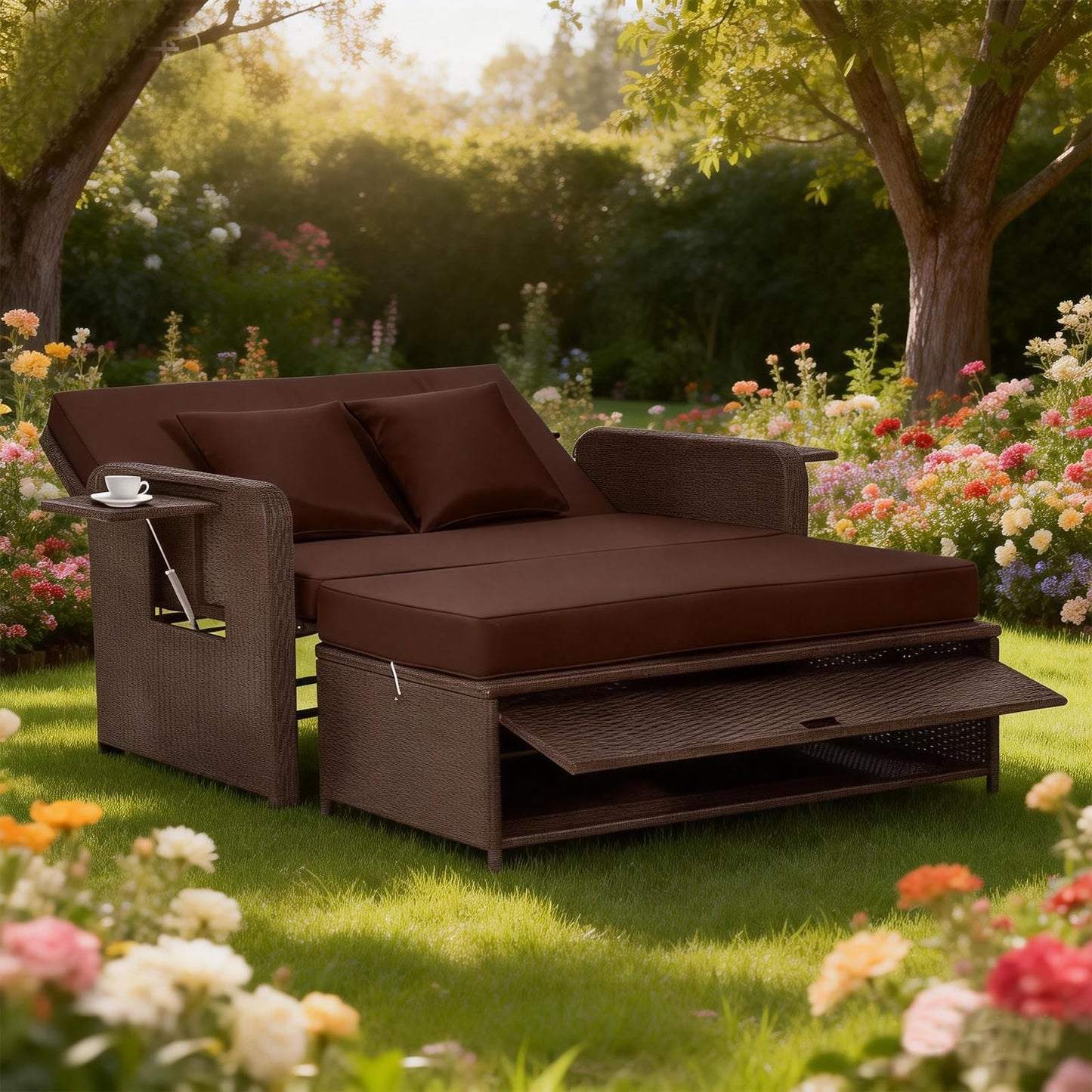 BIBILAB Outdoor Wicker Daybed Covers, Patio Rattan Loveseat Sofa Covers, Cushions Covers, Lounge Furniture Set for Poolside Backyard Porch Covers (Brown)