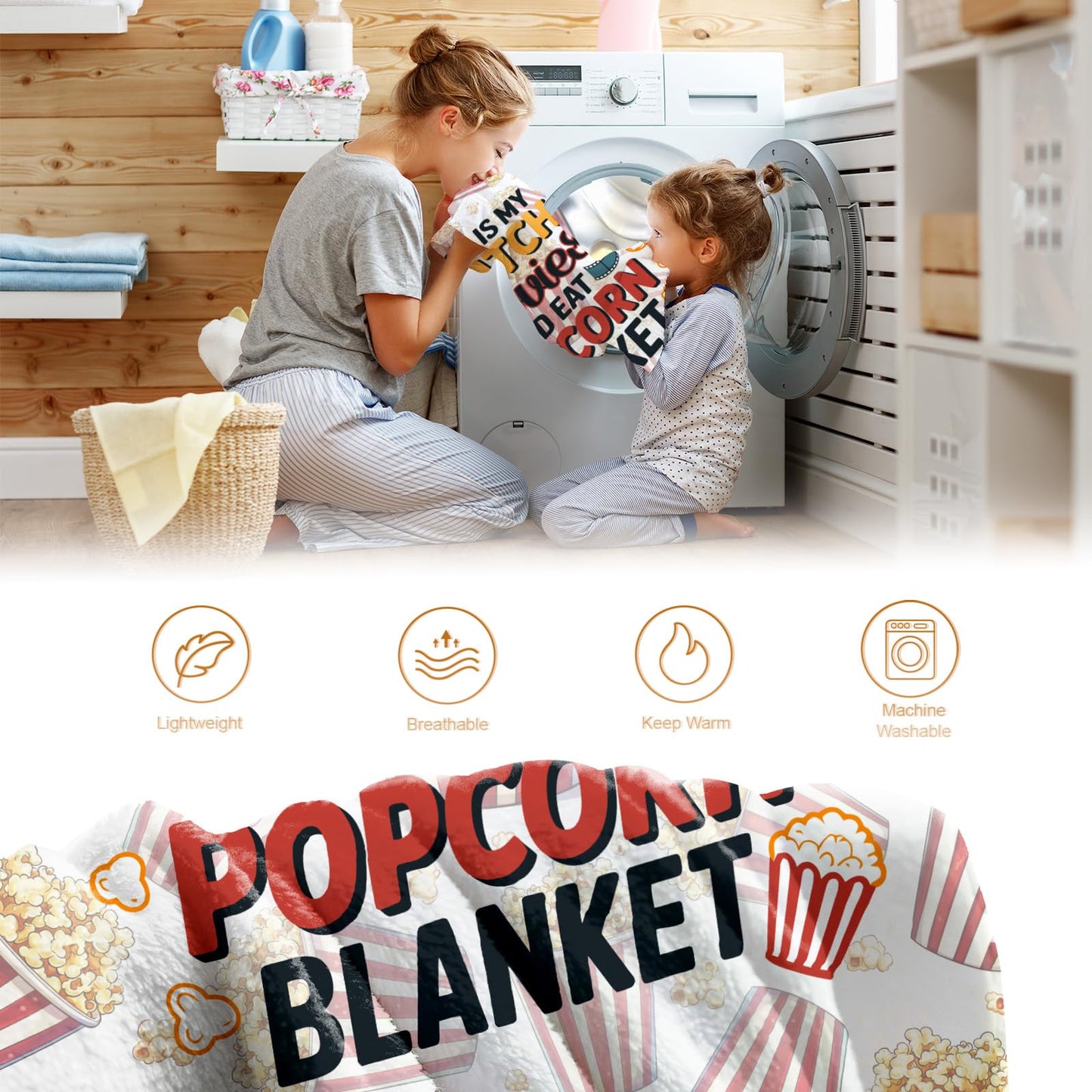 Hohoto Movies Popcorn Throw Blanket Gifts for Adult Kids, Movie Theater Cinema Home Room Decor for Women Men,Blanket for Bed Sofa Couch 50"x60"