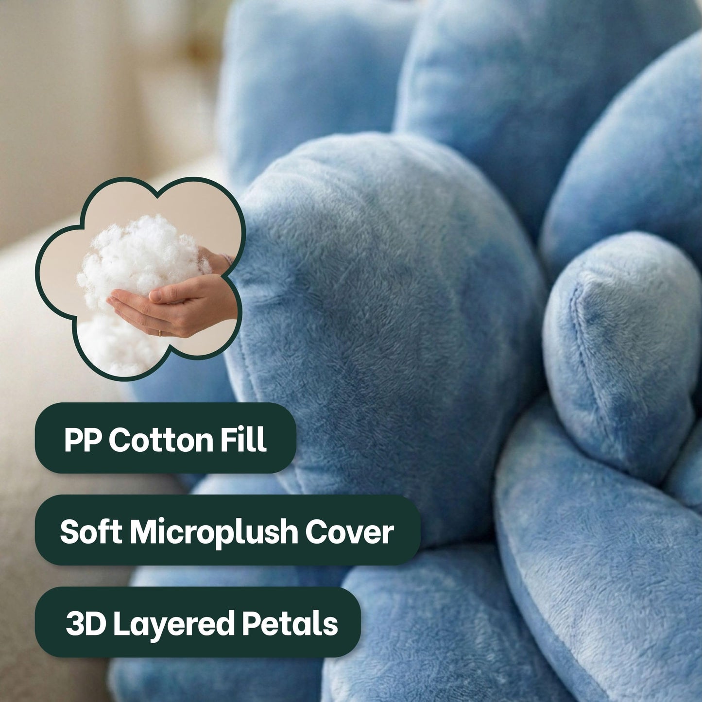 Green Philosophy Co. Succulent® Pillow 16" - Soft 3D Decorative Flower Throw Pillow, Unique Smokey Blue Plush Flower Cushion, Perfect for Couch, Sofa, Bedroom Decor, Gift for Plant Lovers