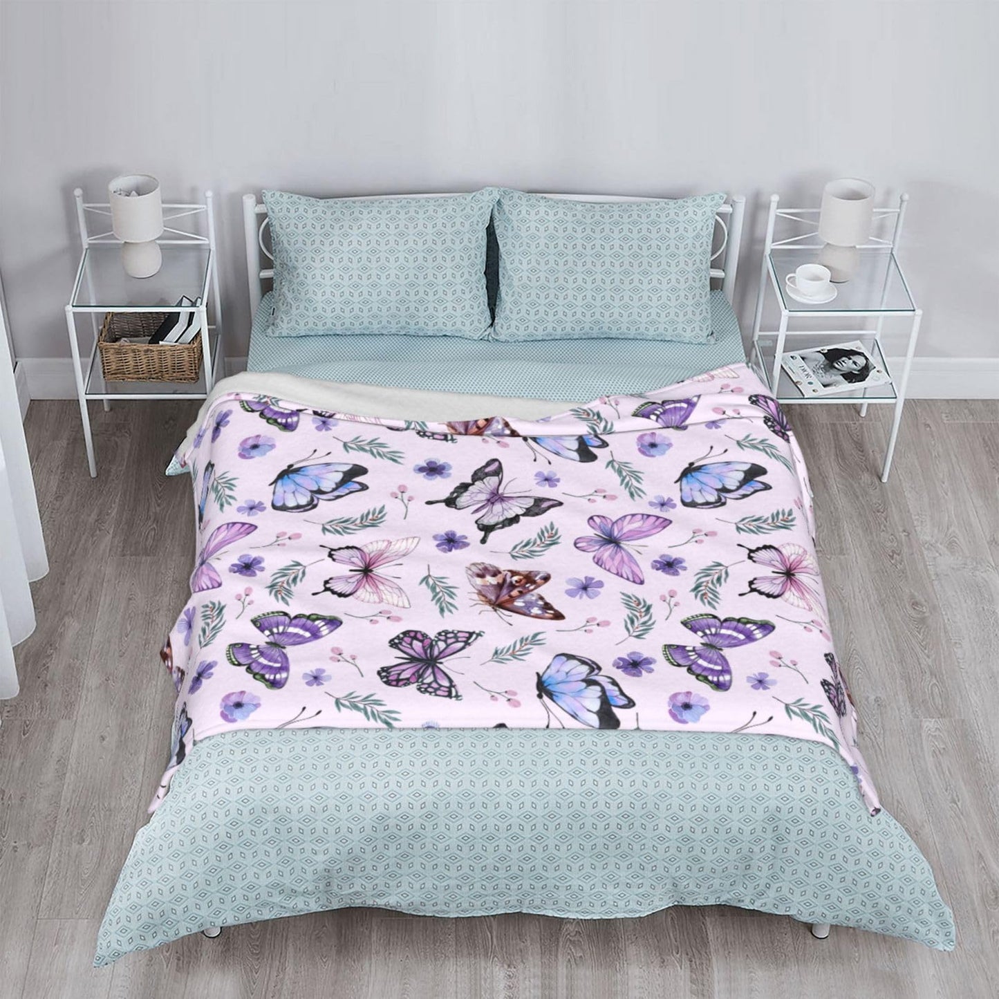 Butterflies Blanket Throw - Soft Warm Flannel Fleece Blanket for Women & Men, Lightweight Cozy Floral Blankets for Travel, Airplane, Bed, Couch, Car, Gifts Idea 50"x40"