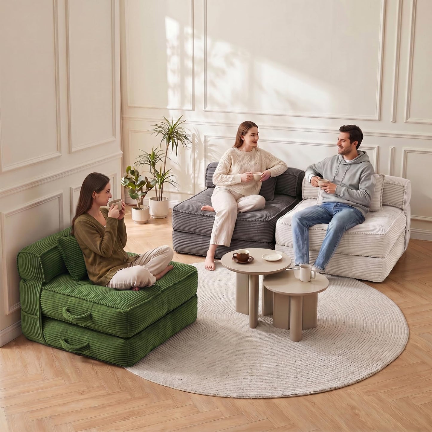 ORWIPO Folding Sofa Bed, Convertible Sleeper Chair with Pillow Foldable Mattress with Back Support, Portable Fold Out Chair Bed Comfy Floor Couch Lounge for Living Room Bedroom Apartment Single