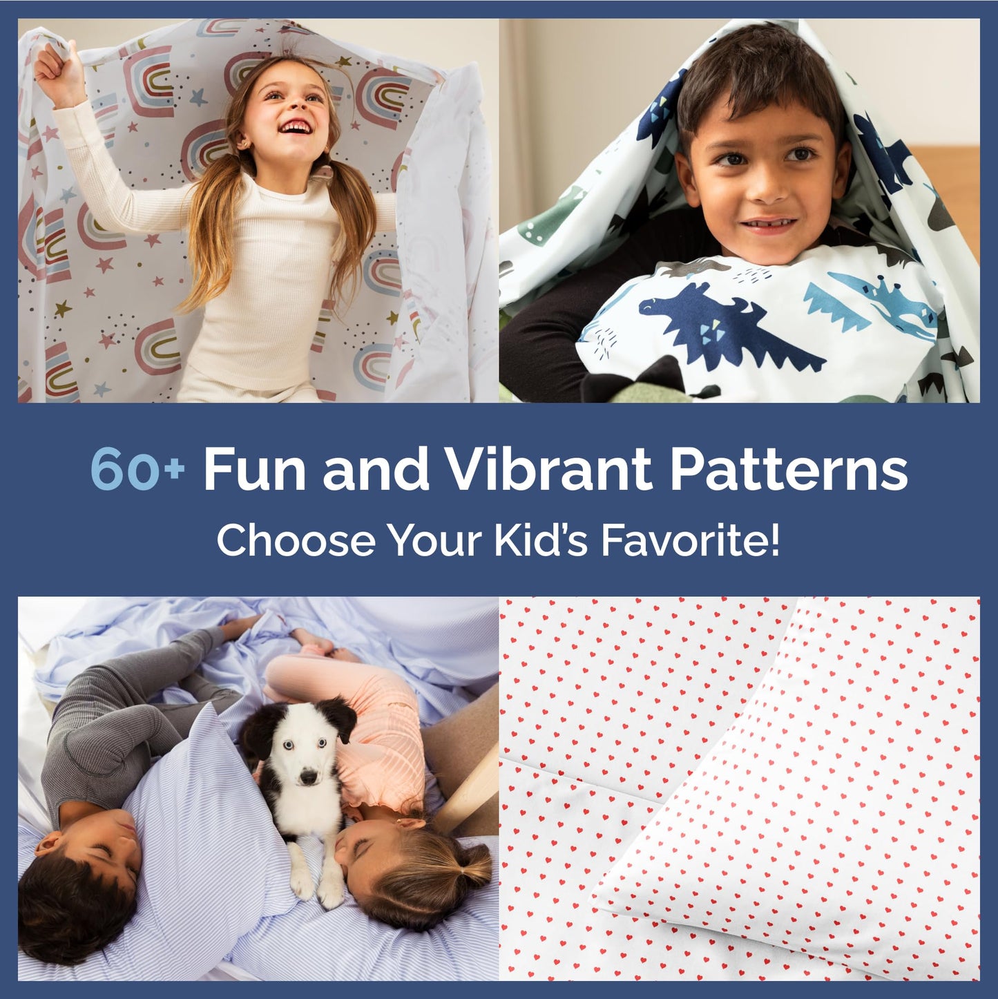 Kids Twin Size Bed Sheet Set - 3 Piece Kids Loft Bed Sheets - Soft, Cute and Cozy - Comfy, Breathable and Machine Washable - Easy-Care & Wrinkle Free Hearts Bed Set for Boys, Girls, Teens & Toddlers