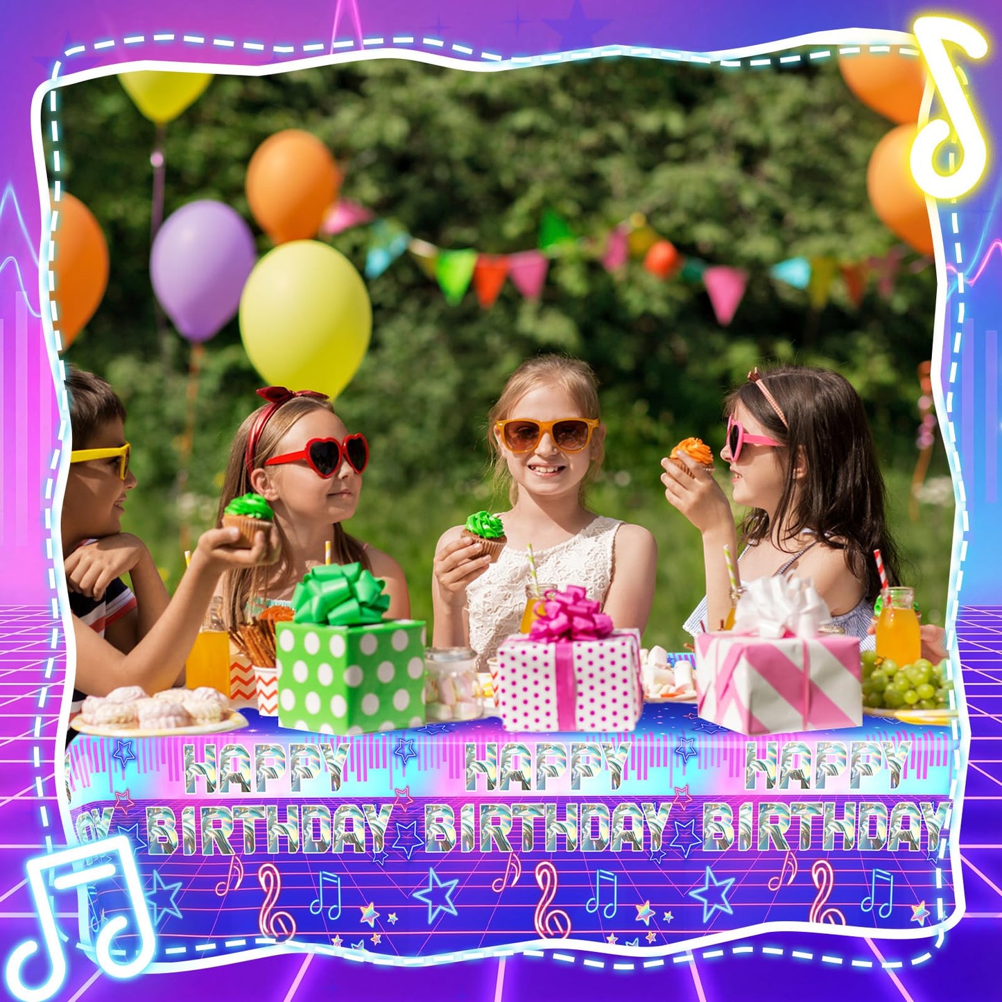 Gilprop 2 Pcs Kpop Music Birthday Party Decorations Plastic Cute Birthday Tablecloth 108 x 54 Inches Disposable Rectangle Tablecover for Boys Girls Kids Baby Shower Party Supplies