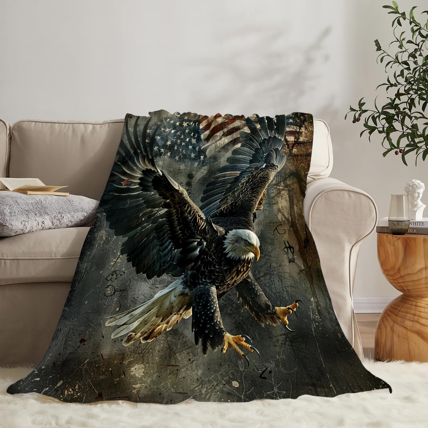 American Eagle Bald Eagle Throw Blanket - Soft, Warm & Cozy Fleece for Couch, Sofa, Bed - 50"x40" - Flag Pattern - Unisex Adults & Kids
