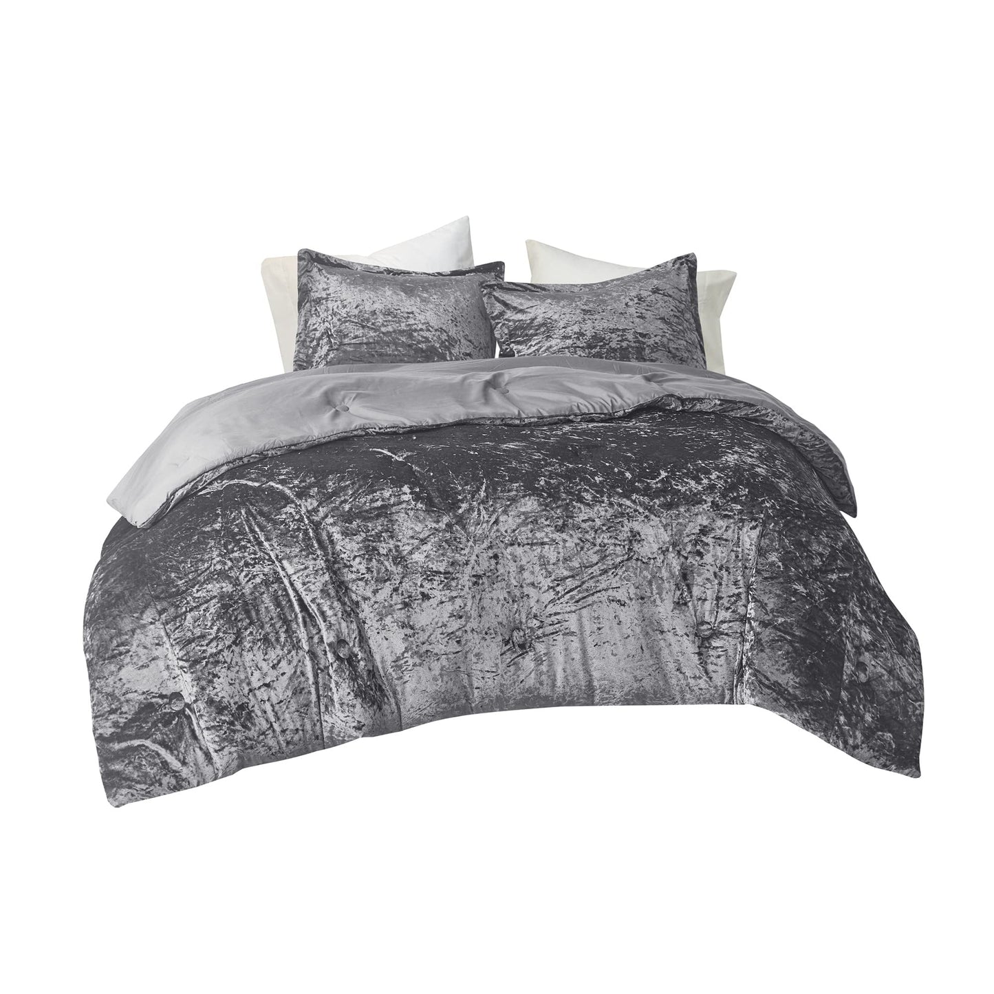 Comfort Spaces Juliette Luxe Comforter Set Velvet Lush with Soft Brushed Microfiber Reverse, All Season Cozy Velvet Bedding Sets, Fluffy Comforter Bed Set, Matching Sham, Grey Full/Queen 3 Piece