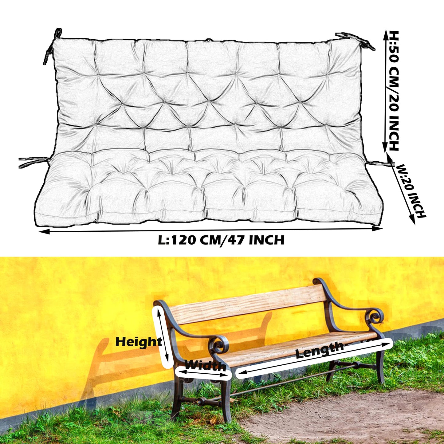 Sauqzoh Replacement Cushions for Swing, Swing Cushions 3 Seater Replacement, Waterproof Thicken Washable Cushion for Outdoor Indoor Furniture Swing Patio (Khaki, 40x40 inch)