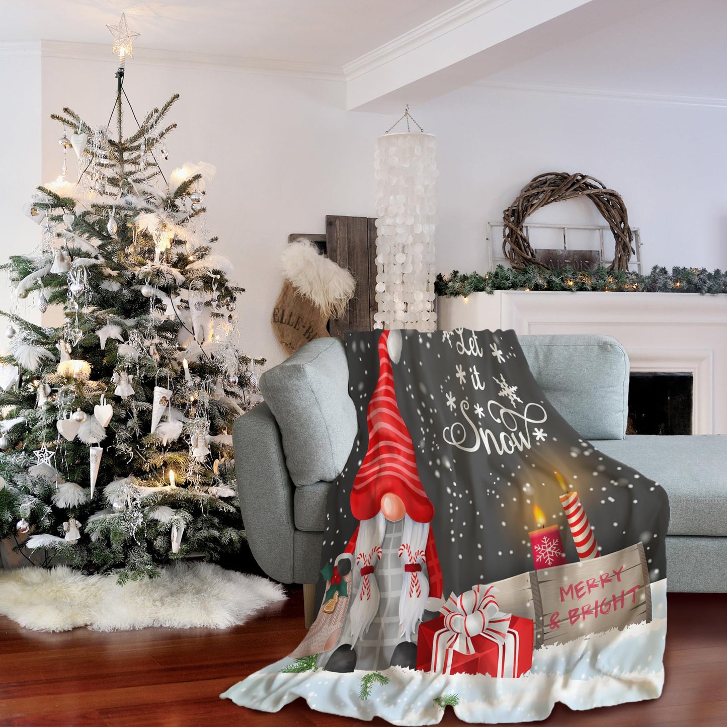 Christmas Gnome Throw Blanket, Merry Christmas Gnome Xmas Gifts Winter Snowflakess Flannel Blanket, Living Room/Bedroom/Sofa Couch Warm Soft Bed Blanket for Adults All Season 50X60 Inches