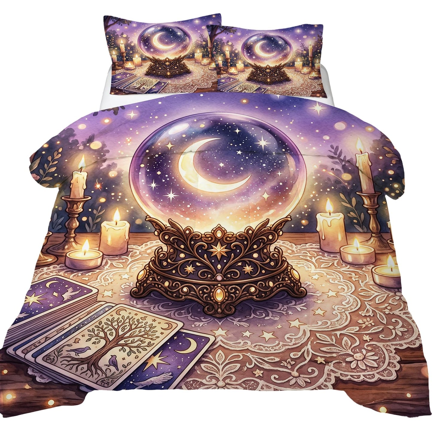 DJNEAR Mystical Crystal Ball Bedding Set Twin Size, 2 Piece Soft Microfiber Comforter Set with Tarot and Moon Print, Includes 1 Comforter 1 Pillowcases for Witchy Bedroom Decor