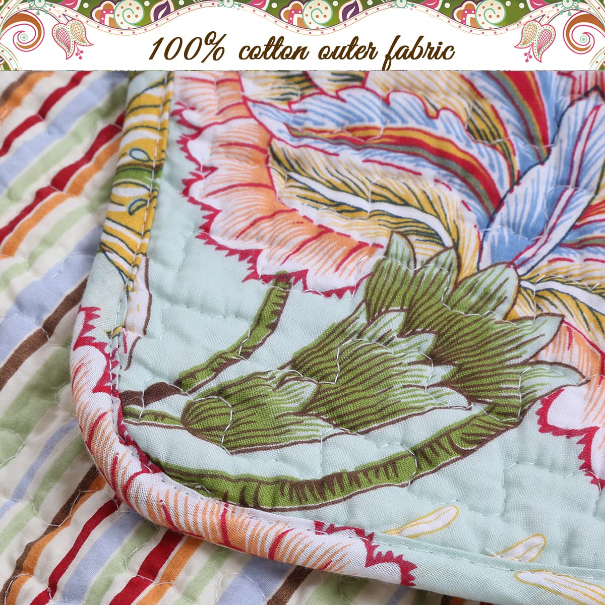 Cozy Line Home Fashions Blooming Red White Floral 100% Cotton Reversible Quilt Bedding Set, Coverlet Bedspread (Camellia Green, Queen - 3 Piece)