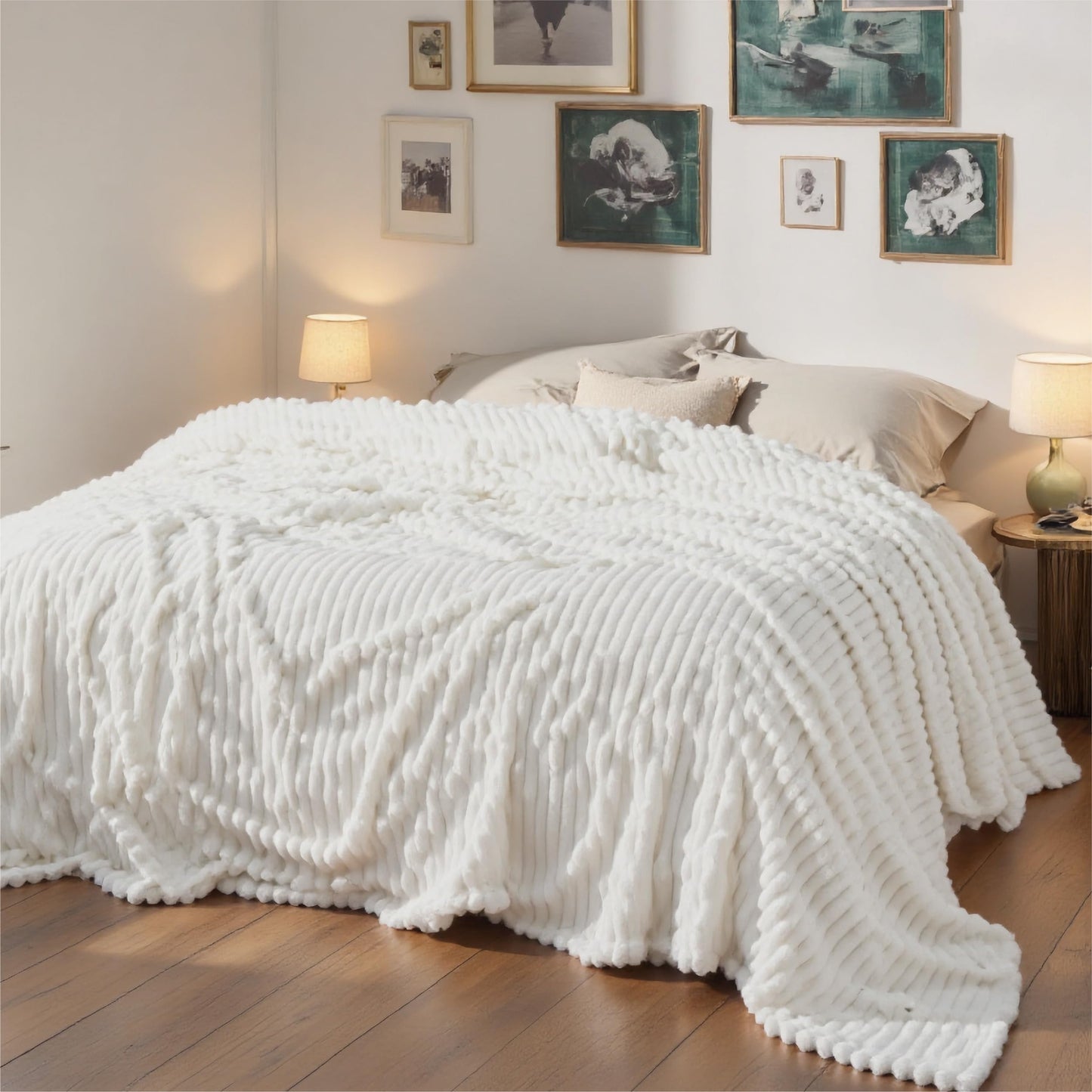 Bedsure GentleSoft Large Fleece Blanket for Bed - Cozy Soft Throw Blankets for Women, Cute Large Throws for Girls, Off White, 120x120 Inches