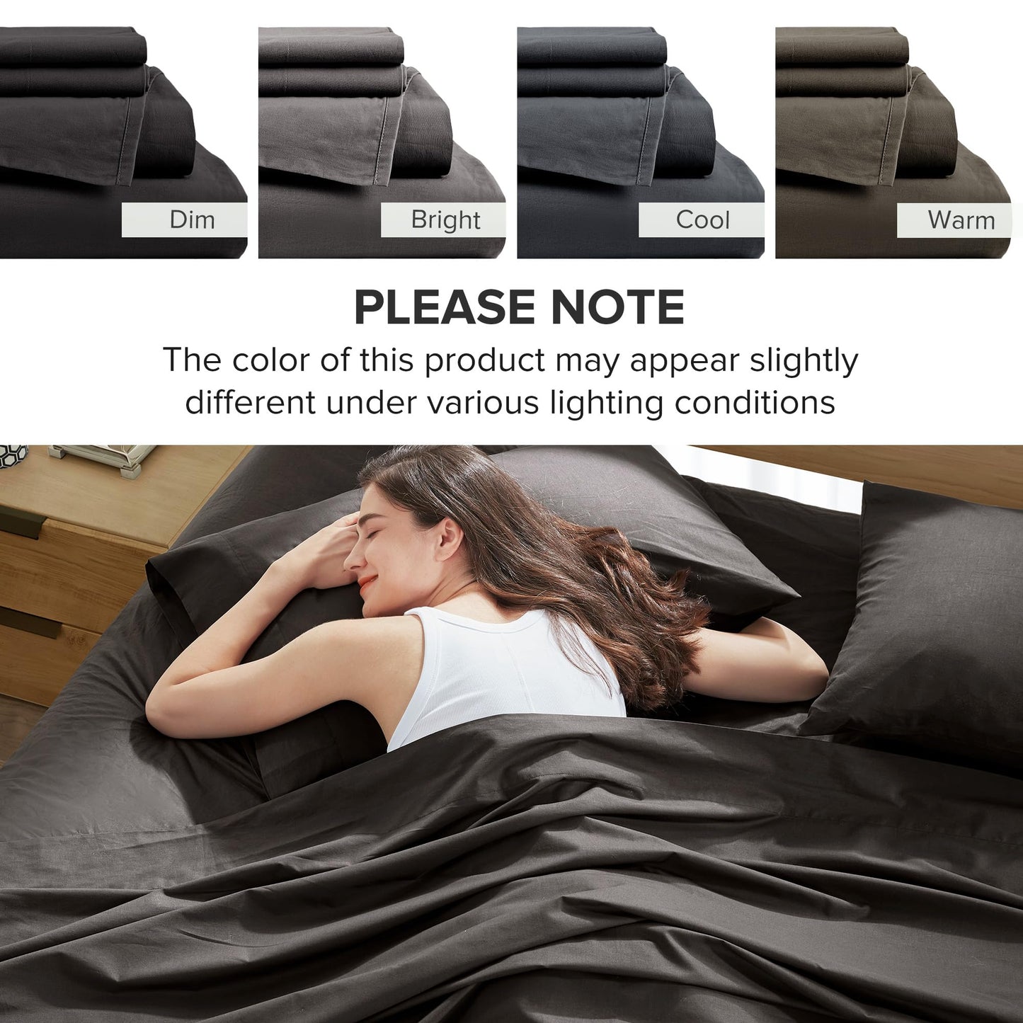 Comfort Spaces 100% Cotton Sheets Full, Breathable & Ultra Soft Cotton Sheets, Naturally Cool Cotton Bed Sheets with 14" Elastic Pocket Fits up to 16" Mattress, All Season Sheet Set, Black 4 Piece