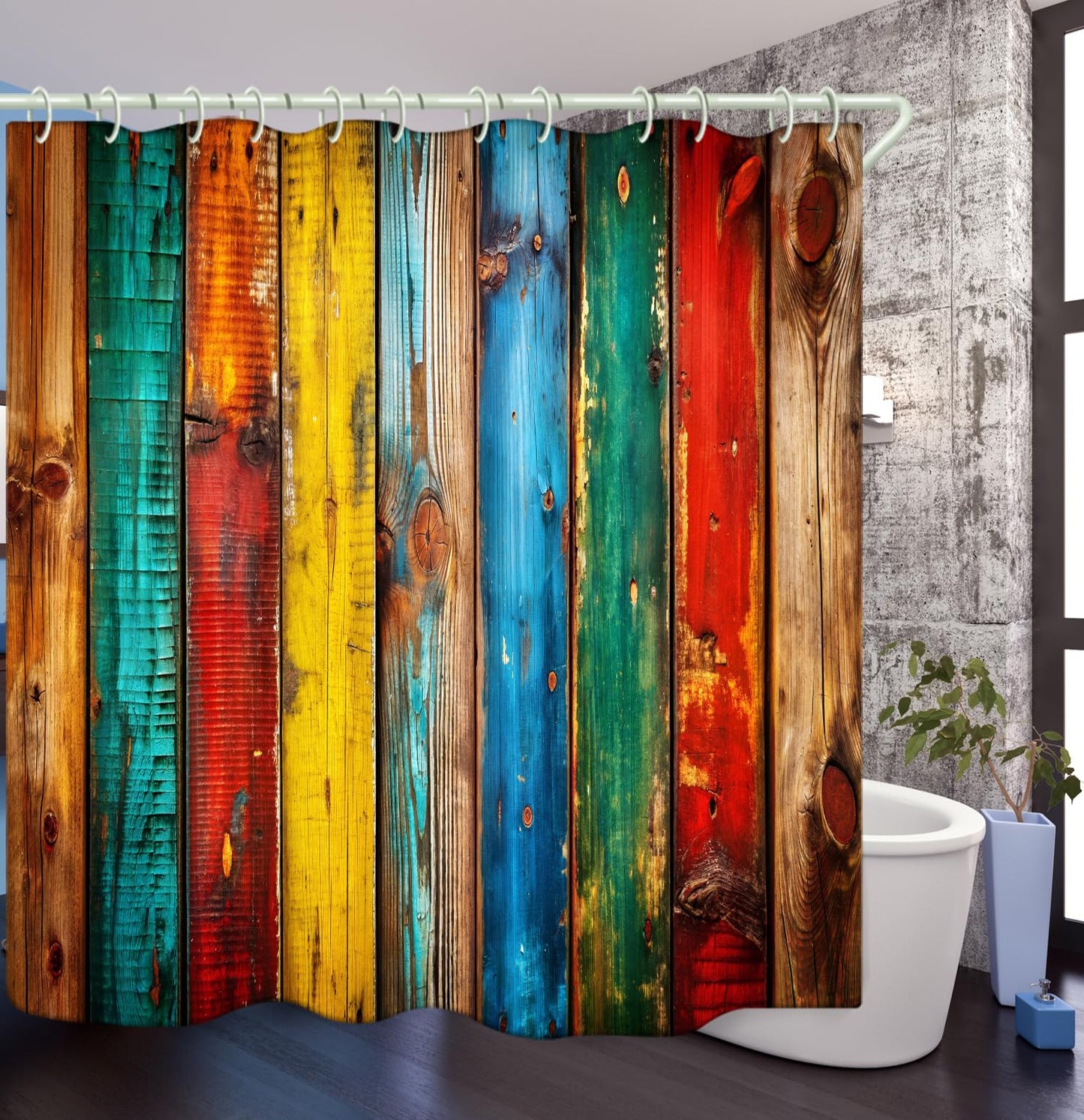 LYFANS Bathroom Shower Curtains Brings a Pleasant Mood to Bathing, with a Unique Artistic Waterproof Colored Wooden Shower Curtain (59x72 Inches) Equipped with 12 Hooks.