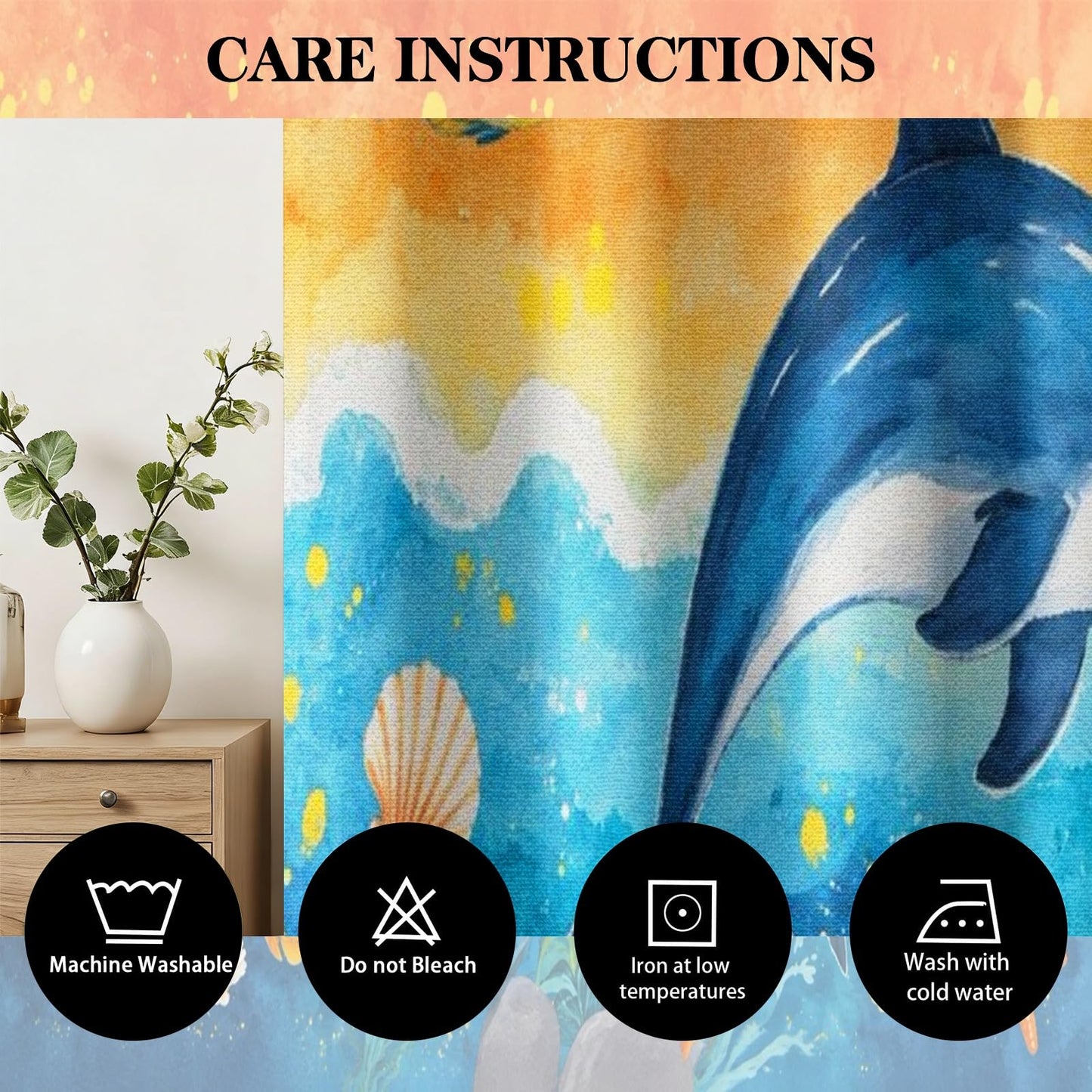 MBVZGUK Ocean Dolphin Blackout Curtains 72 Inch Long 2 Panels, Blue Underwater World Coral Tropical Fish Landscape Decor Drapes, Oil Pinting Style Curtain for Boys Girls Toddler Bedroom