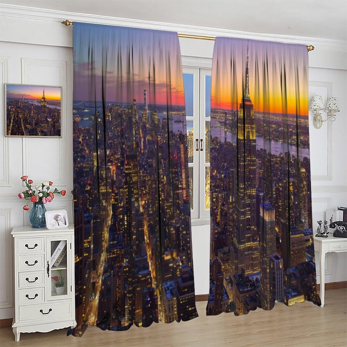 JADERYS Cityscape Blackout Curtains New York City Skyline Sunset Scenery Art Print for Bedroom Living Room Kitchen Rod Pocket Decoration Window Drapes 2 Panels W21xL45in