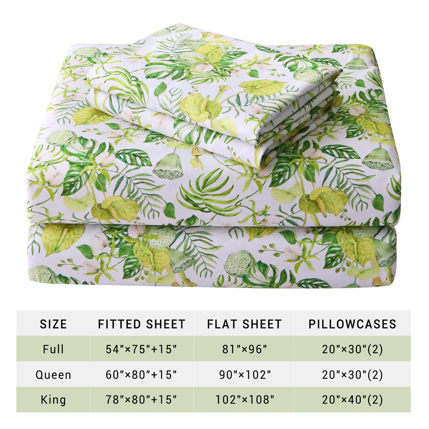 Viviland Floral Twin Sheet Set - 3 Piece Jungle Greenery Botanical Patterned Bed Sheets - Soft, Breathable Microfiber Sheets with Deep Pocket, Non-Slip Fitted Sheets & Pillowcases