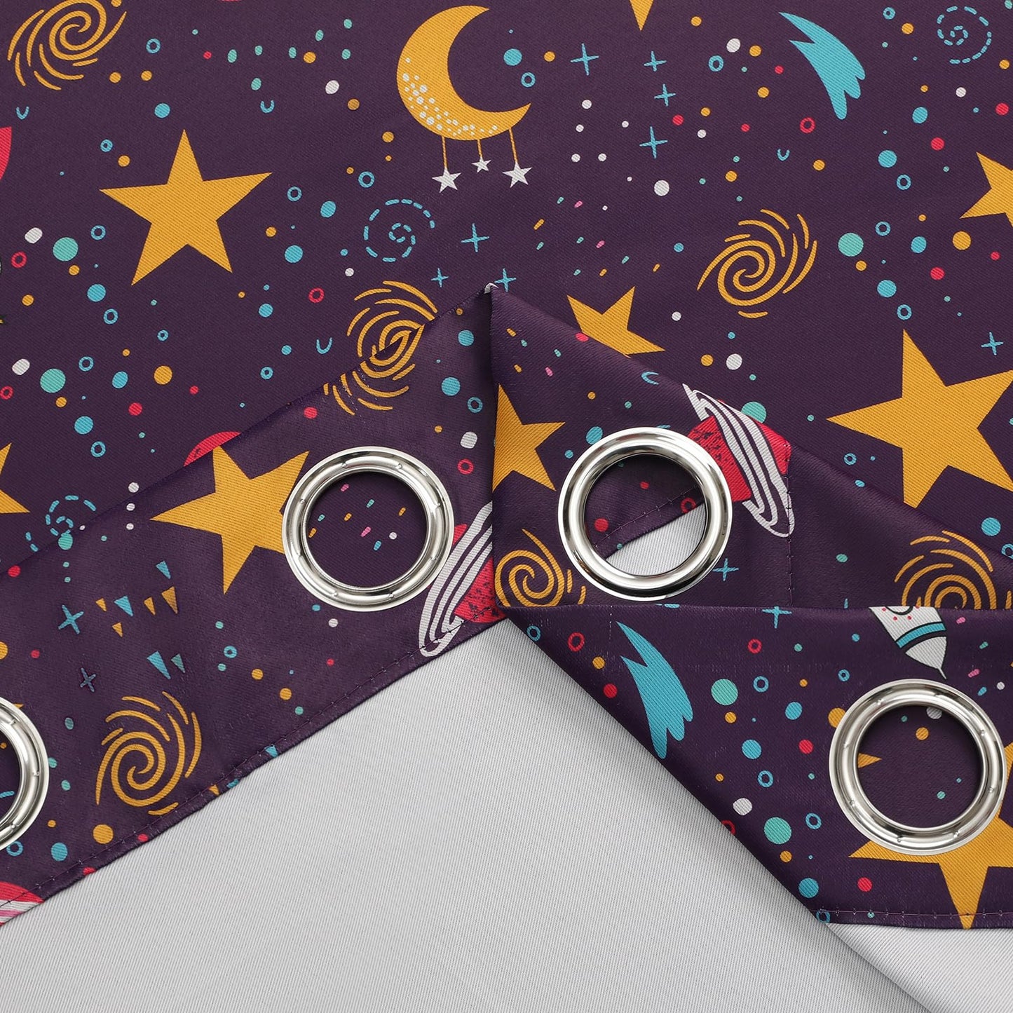 Estelar Textiler Unicorn & Rocket Theme Purple Blackout Curtains 72 Inch Long 2 Panel, Room Darkening Thermal Insulated Drapes for Nursery Bedroom, Star Moon Curtains Decor for Kids Room, 38x72 inch