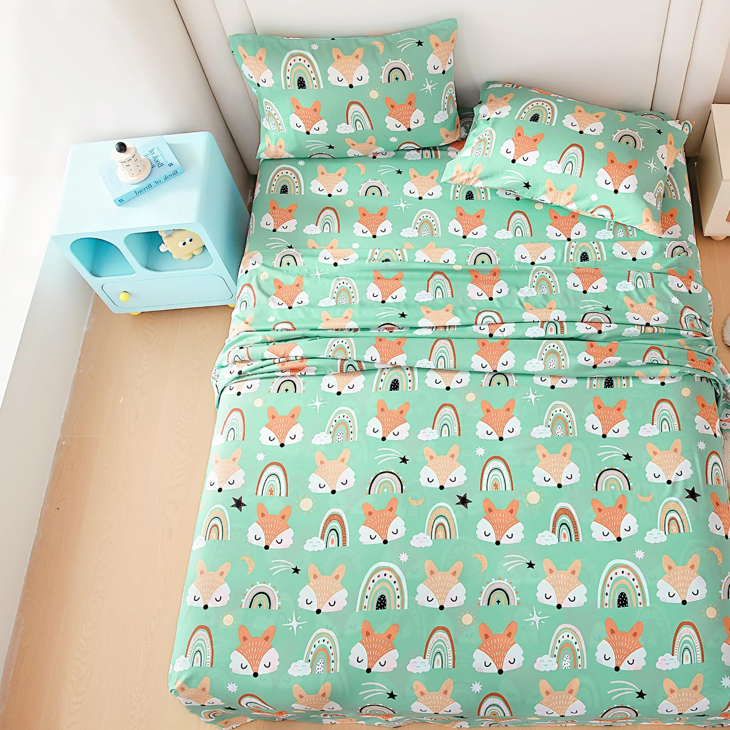 MICORAL Kids Twin Sheet Set, 3 Pieces Sheets for Boys & Girls, Soft Printed Microfiber Bed Sheets, Deep Pocket Cozy Toddler Bedding Set, Fox