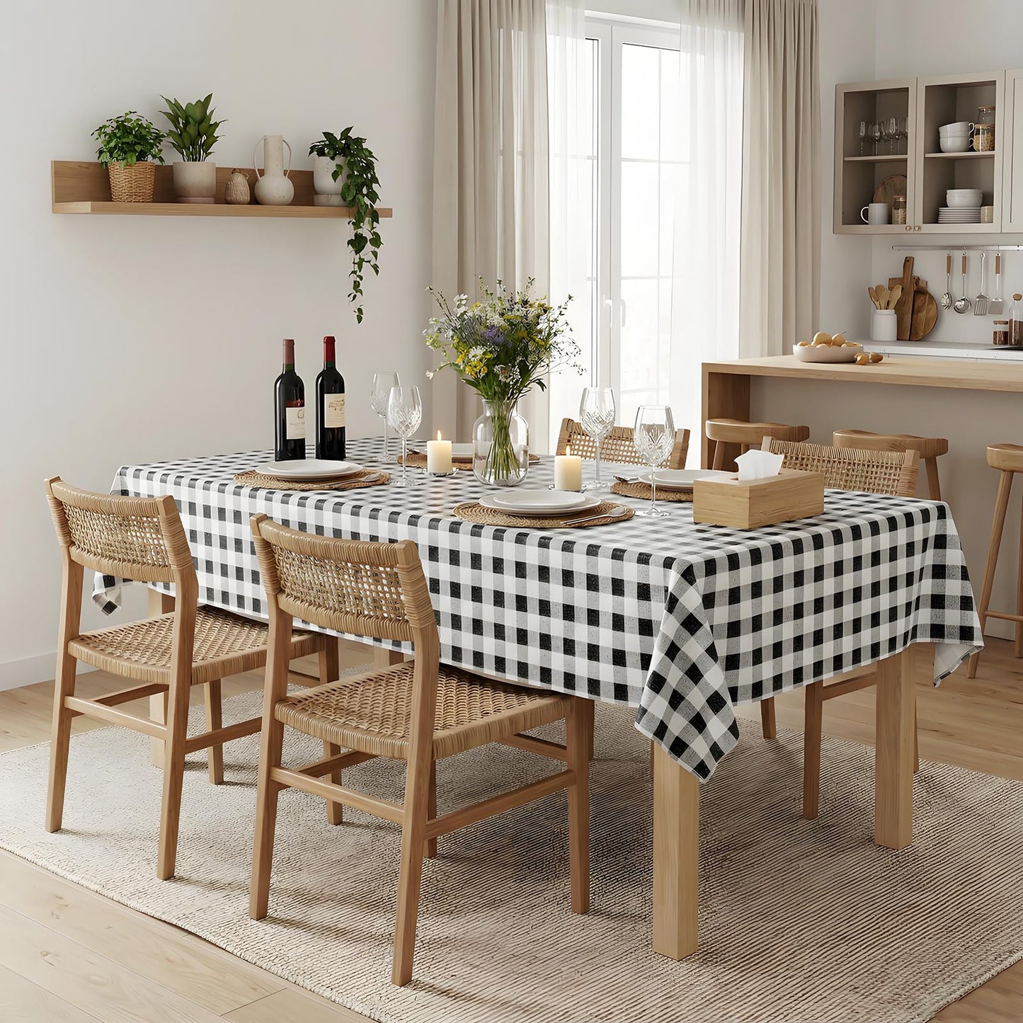vortiara 52'' X 70'' Checkered Tablecloth Disposable Vinyl Tablecloths with Flannel Backing Wipeable Spillproof Plastic Table Cover PVC Waterproof Table Cloth for Indoor Outdoor