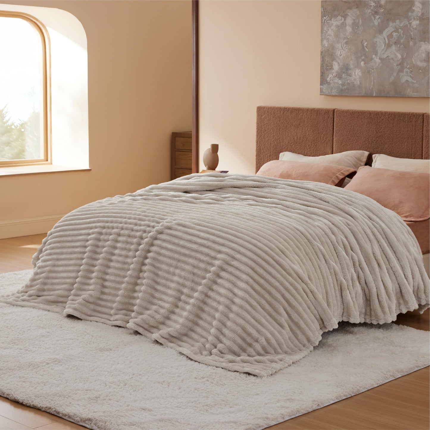 Bedsure GentleSoft King Size Blanket for Bed - Cozy Soft Blankets for Women, Cute Large Fleece Throws for Girls, Beige, 108x90 Inches