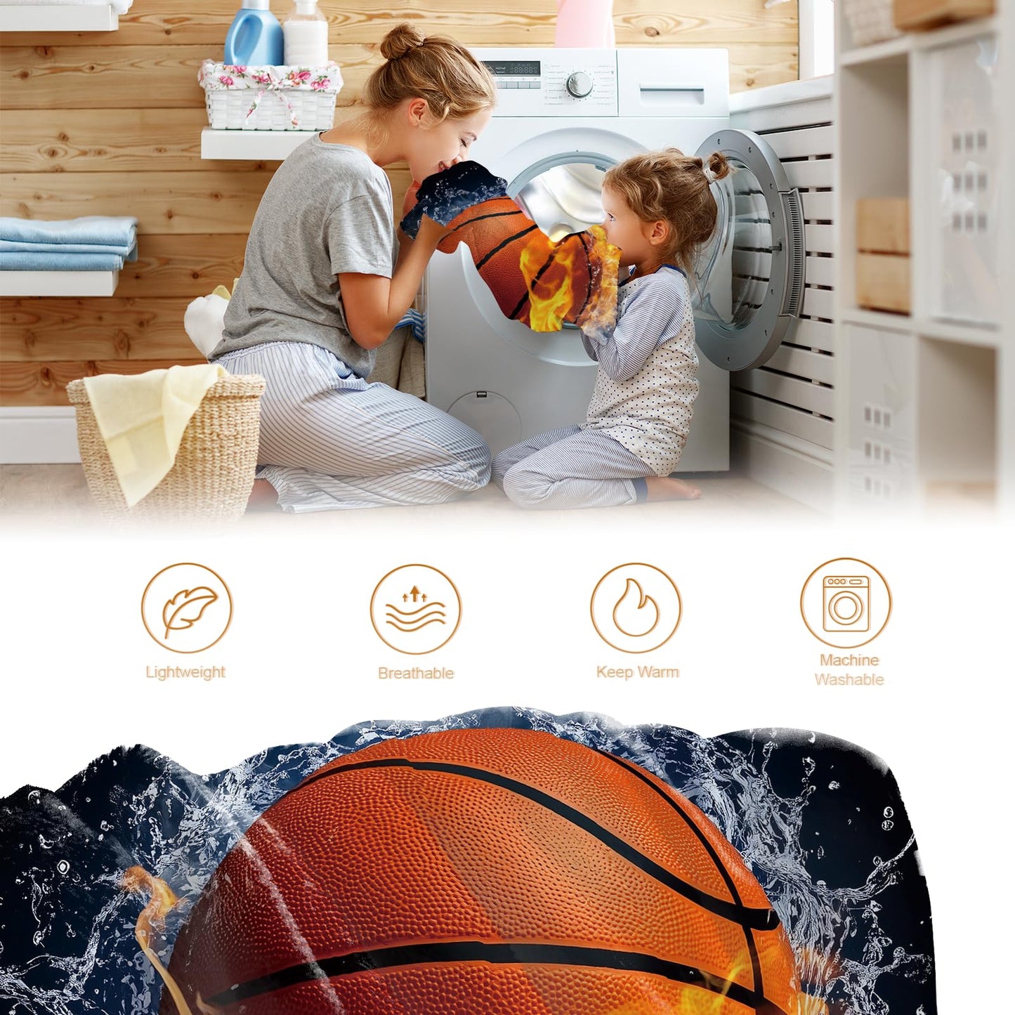 Hohoto Basketball Blanket Sports Gifts for Men Women Kids Teen Boys Girls Birthday Christmas Halloween Easter Son Boyfriend Students Team Player Teammates Throw Blanket 50"x60"