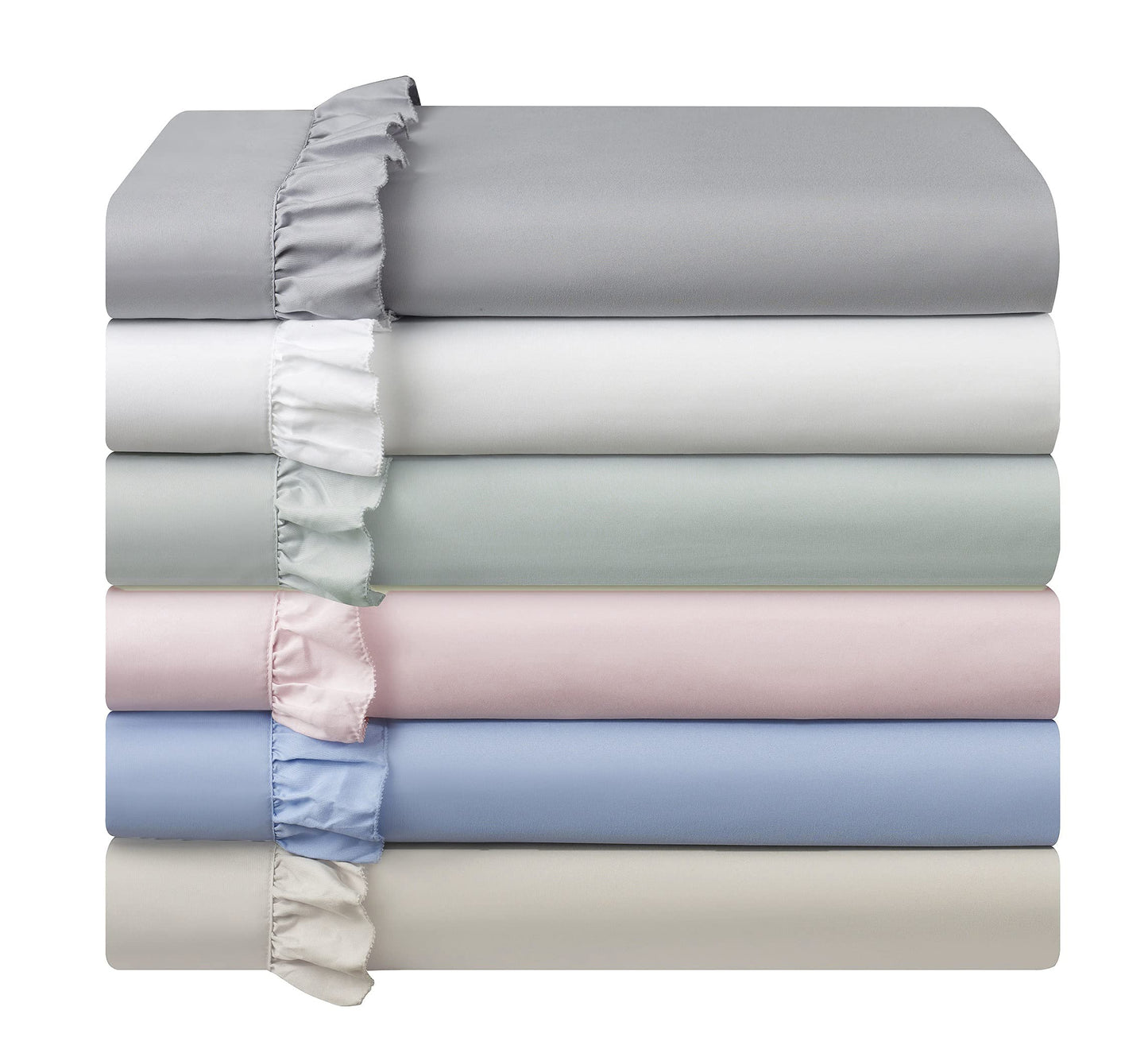 Swift Home Ultra-Soft Elegant 2-inch Ruffled Hem Design on Flat Sheet and Pillowcases, Wrinkle Resistant, Fade Resistant, Deep Pocket, Double Brushed 4-Piece Microfiber Sheet Set - King, Blue Bell