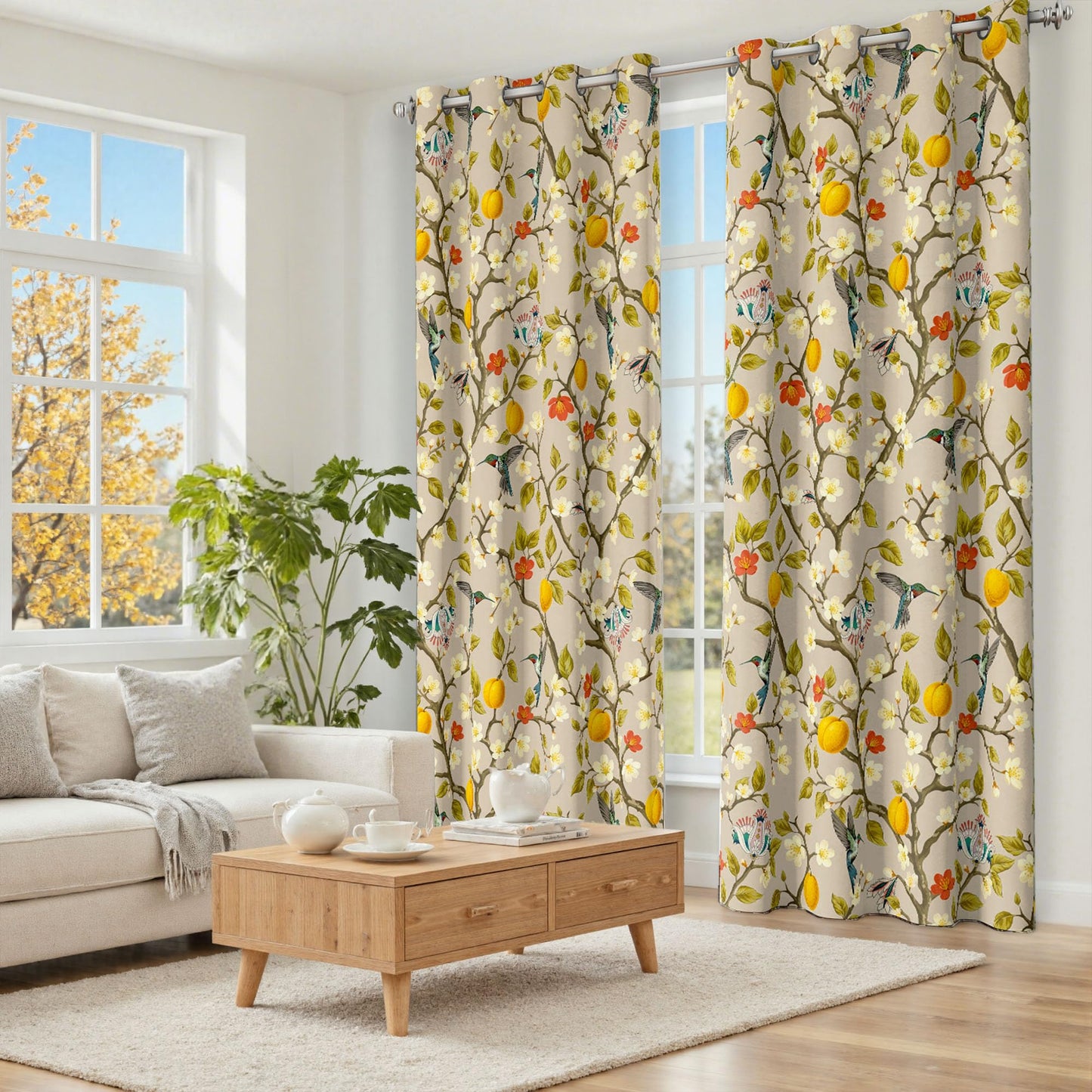 Floral Curtains 100% Blackout, Vintage Hummingbird Black Out Curtain 84 Inches Long, Patterned Thermal Insulated Window Drapes 2 Panels, Grommet Room Darkening Curtains for Living Room Bedroom, Khaki