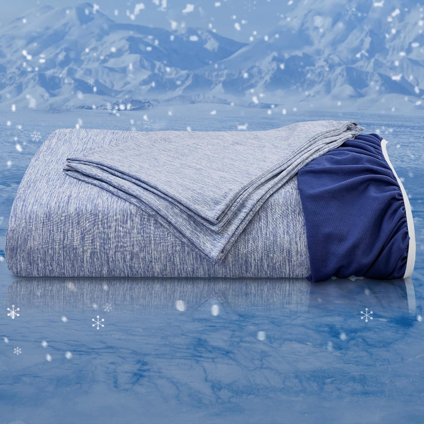 OMERAI 3 Piece Cooling King Size Sheet Set, Bed Sheets Set with 1 Fitted Sheet & 2 Pillowcases, Breathable Cool-to-Touch Fabric, Soft Smooth Deep Pockets Bed Sheets for Summer, Blue
