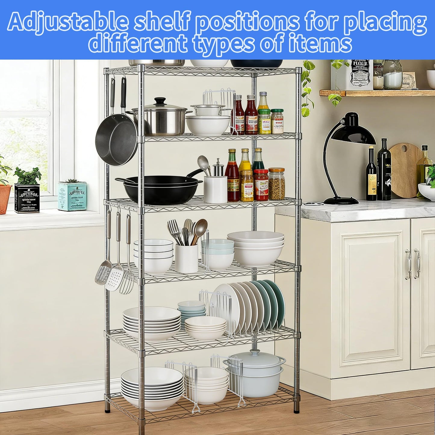 awagas 6 Pack 18" W Wire Shelf Dividers, No Tool Chrome Plated Steel Shelf Separators for Wire Shelving, Organizers for Garage, Kitchen, Pantry, Office, Warehouse Storage