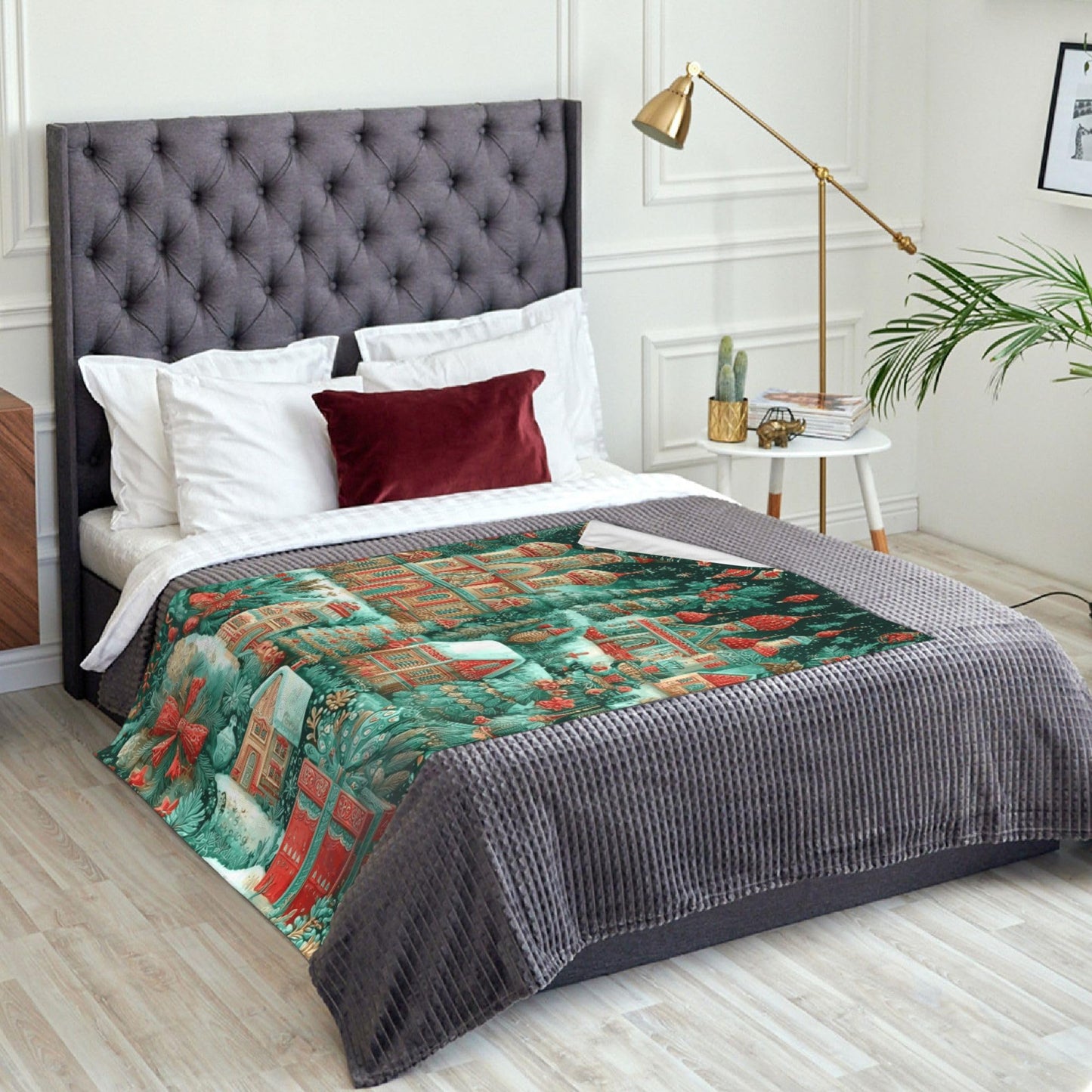 Green Christmas Castle Flannel Blanket Throw Soft Cozy Blanket for Living Room Couch Sofa Bed 50 x 60 Inches