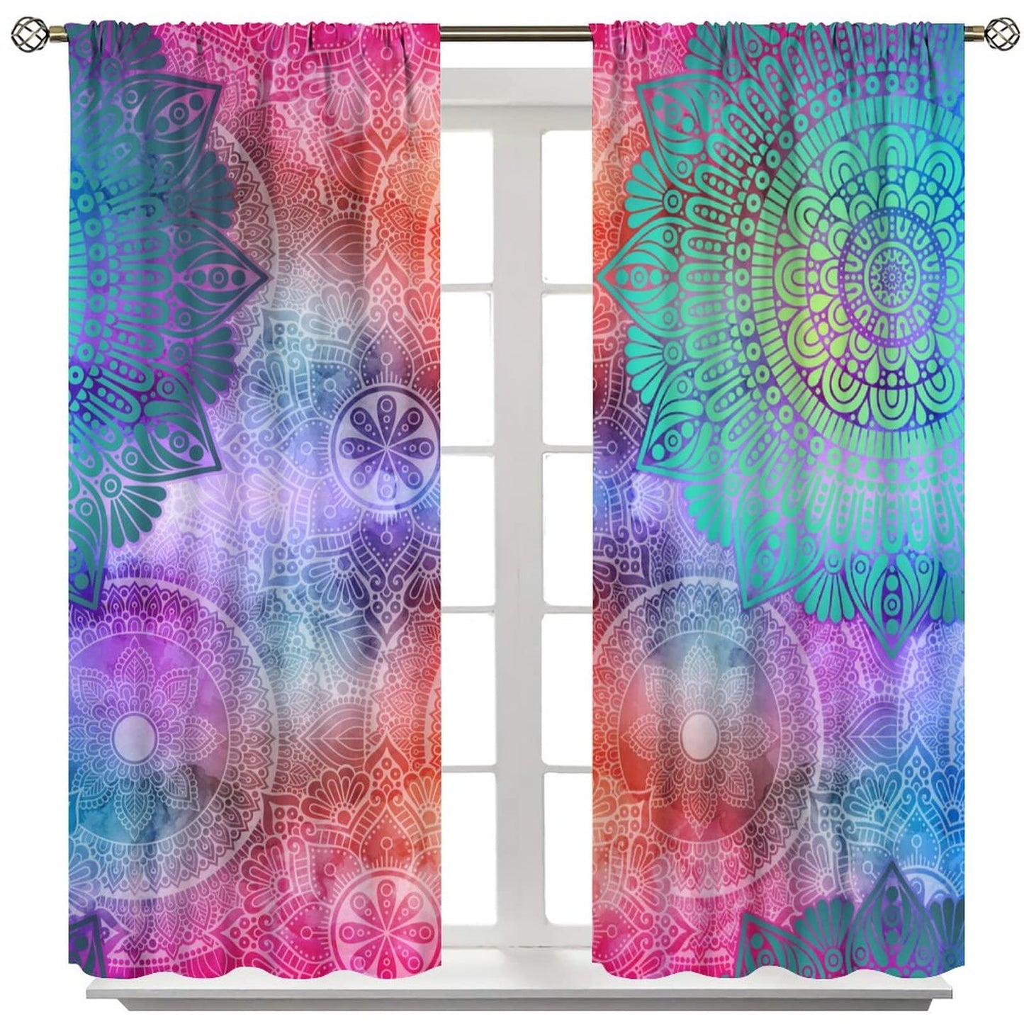 Mandala Indian Bohemian Curtain,Abstract Boho Floral Window Treatments Curtains for Living Room Bedroom Kitchen Bathroom Decor W42xL45in
