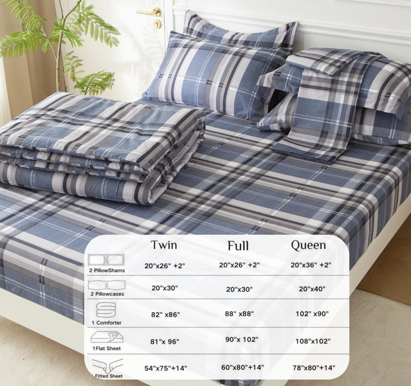 SDY Blue Stripes Twin Comforter Set, Luxury Soft Bed in a Bag Twin Size 5 Pieces, All Season Bedding Set with Comforters, Sheets, Pillowcase & Sham
