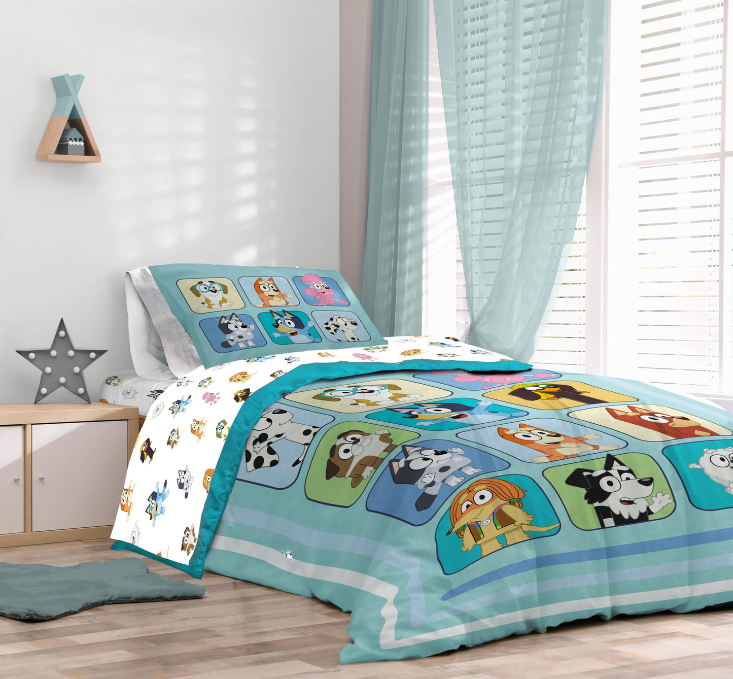 Sunny Side Up Bluey & Friends Twin Comforter Set - 5 Piece Kids Bedding Includes Comforter, Sheets & Pillow Cover - Super Soft Microfiber Bed Set