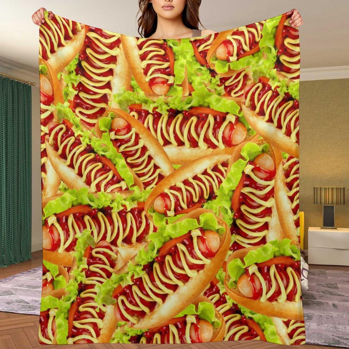 Throw Blanket for Teens Boys Girls and Adults Soft Warm Cozy Funny Food Midweight Flannel Blankets for Couch Sofa Bed Camping Travel Home Decor 50" X 60" (Hot Dog, Custom)