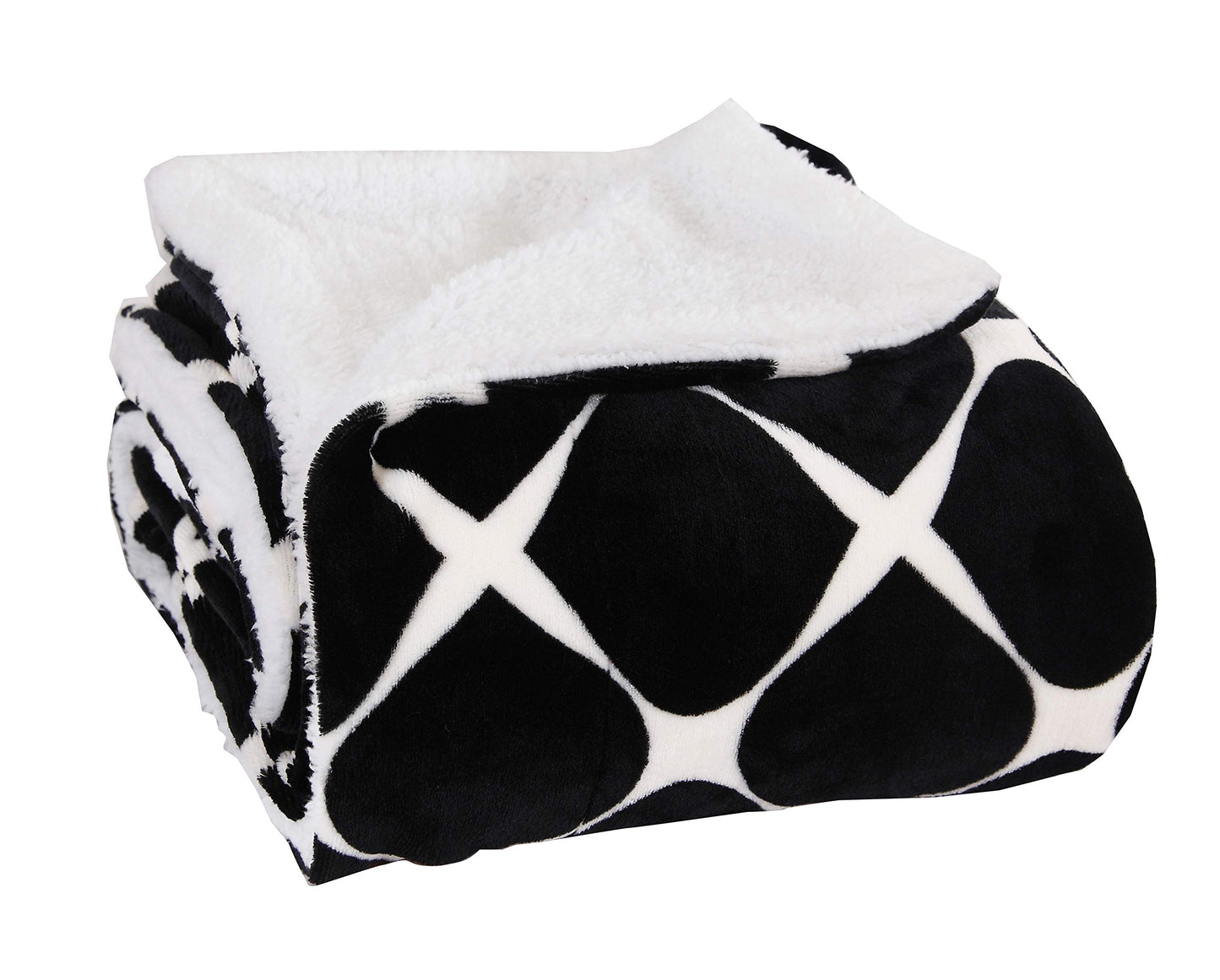Elegant Comfort Luxury Micro-Sherpa 50" X 60" Ultra Plush Design Throw/Blanket, (50 x 60), Milano Trellis Black