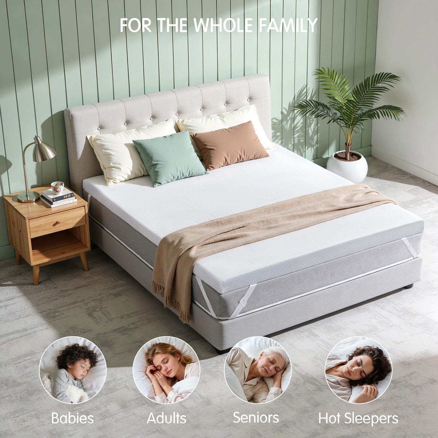 Subrtex Mattress Topper Cover (Only Cover) Mattress Protector Bedding Rayon Made from Bamboo Removable Mattress Encasement Mattress Cover with Zipper (2 Inch, White, Queen)