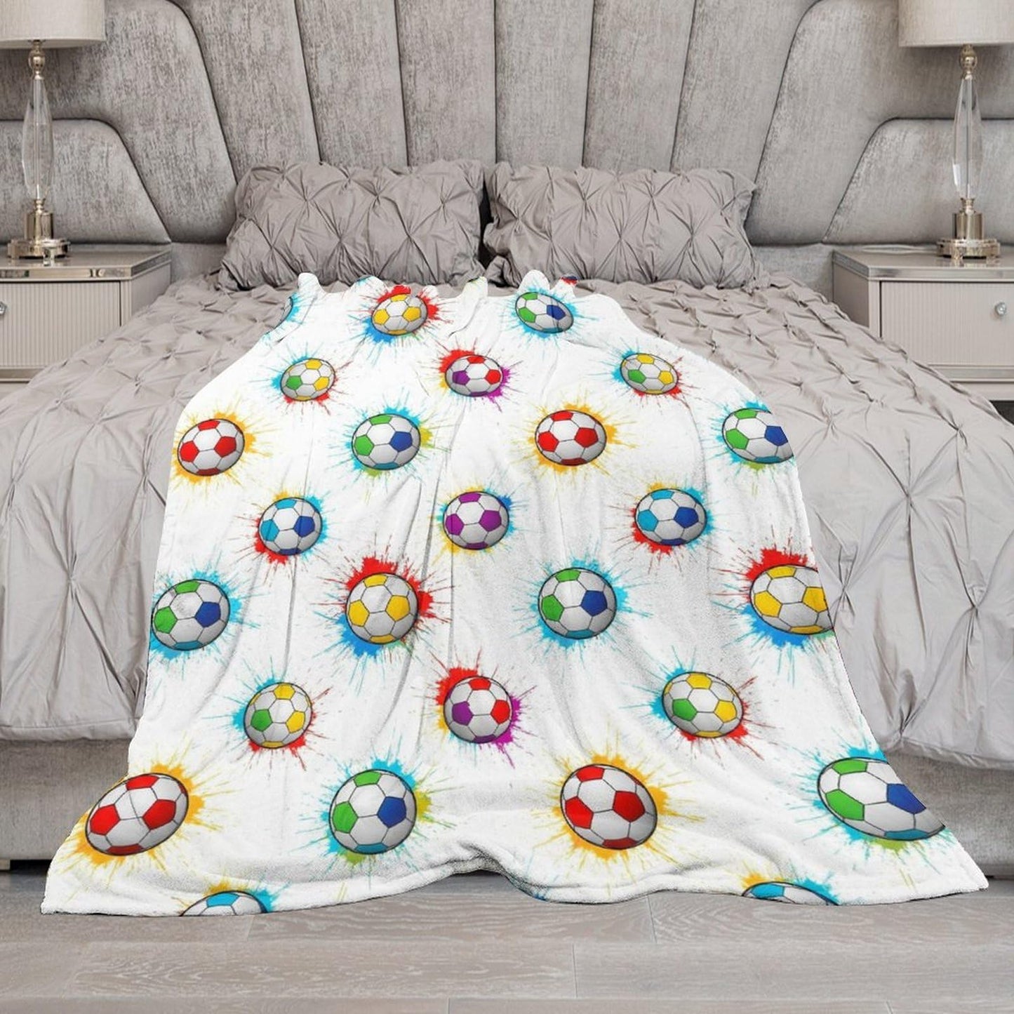 Soft Throw Blanket Cozy Warm Blanket for Bed, Sofa and Couch, Fashion Home Decor Bedspread Compatible with Soccer Splash